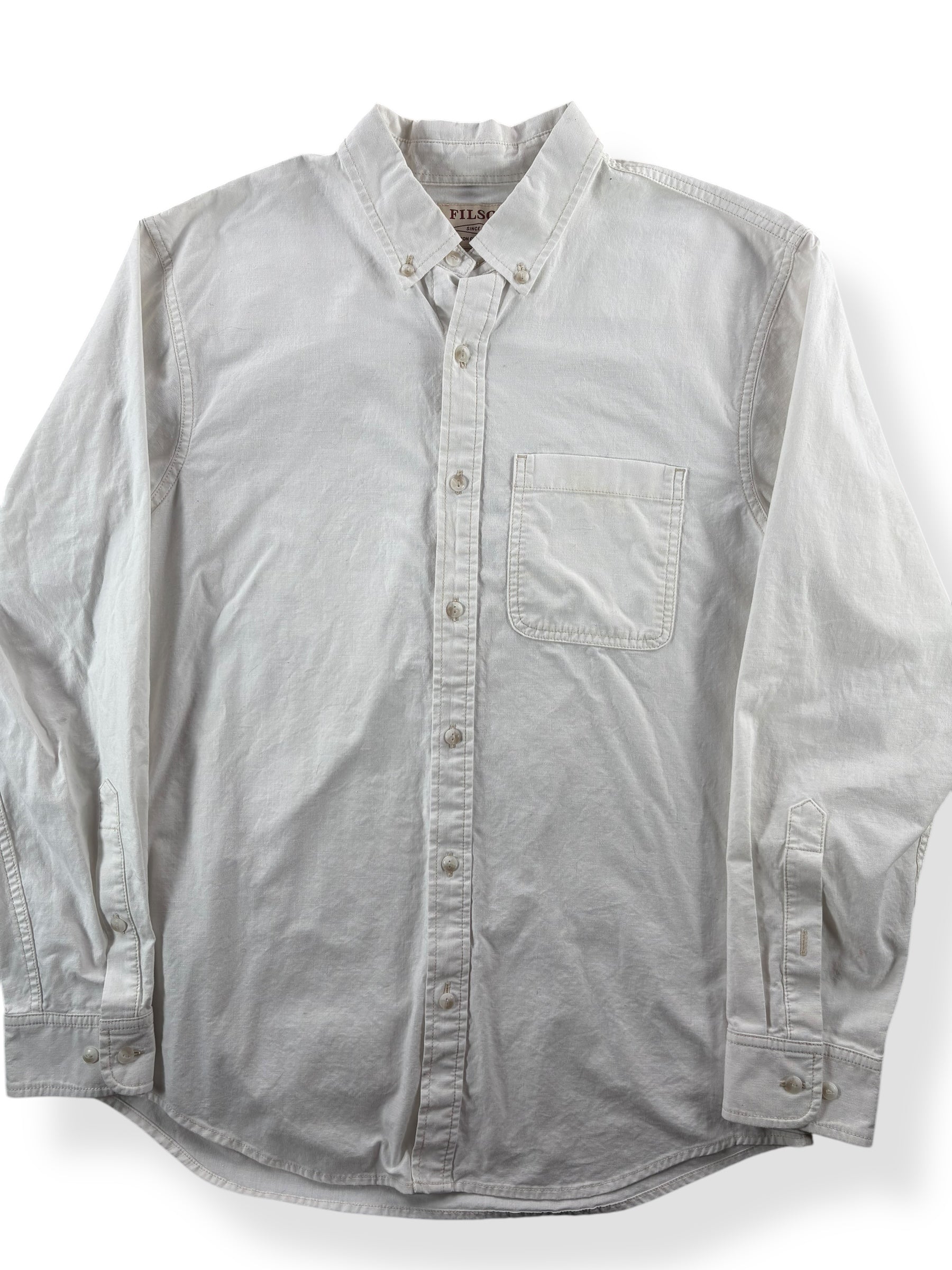 Front Close Up of Modern Filson White Button Up SZ M