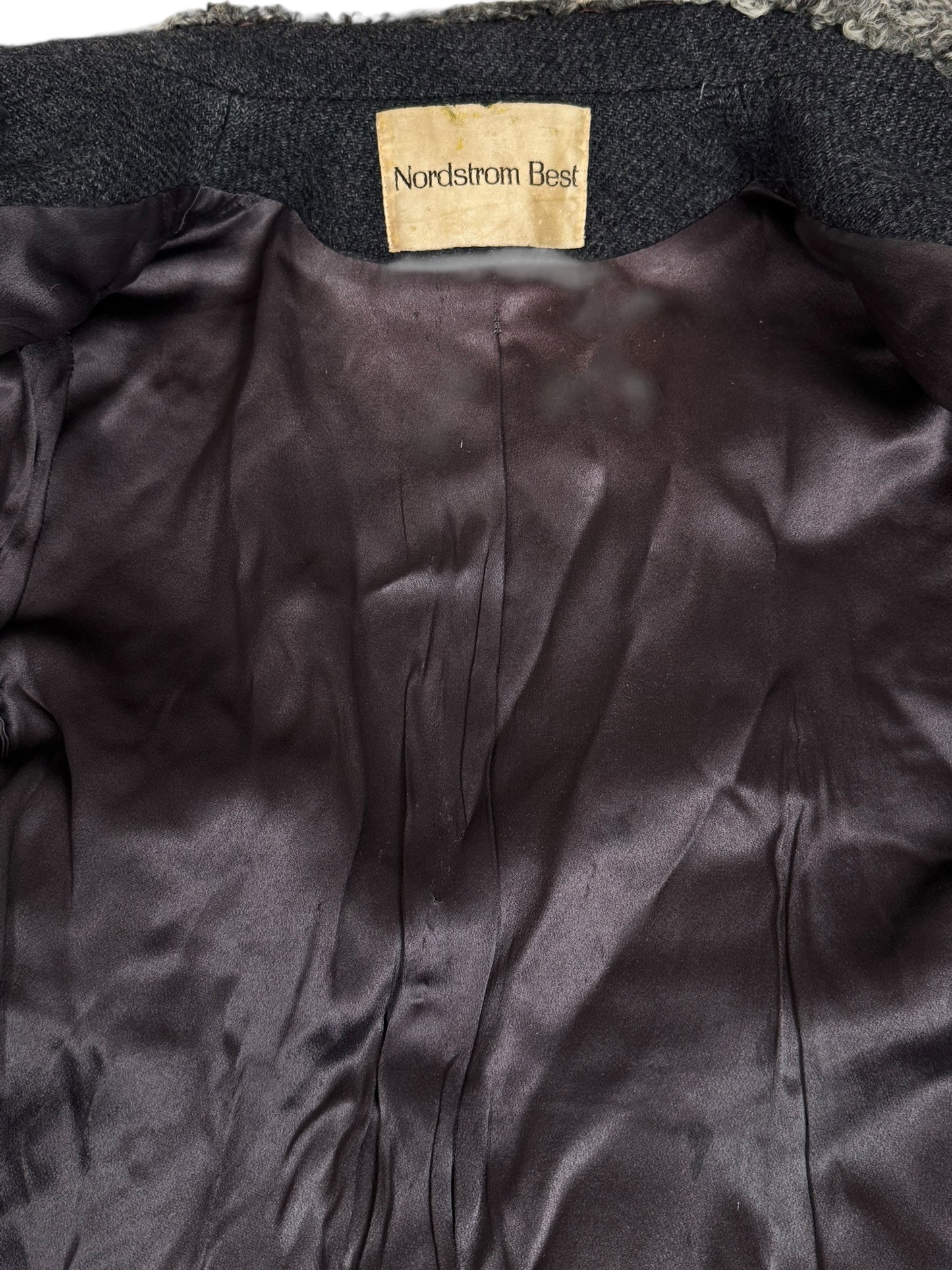 Tag of 1960s Nordstrom's Wool and Lamb's Fur Coat M-L