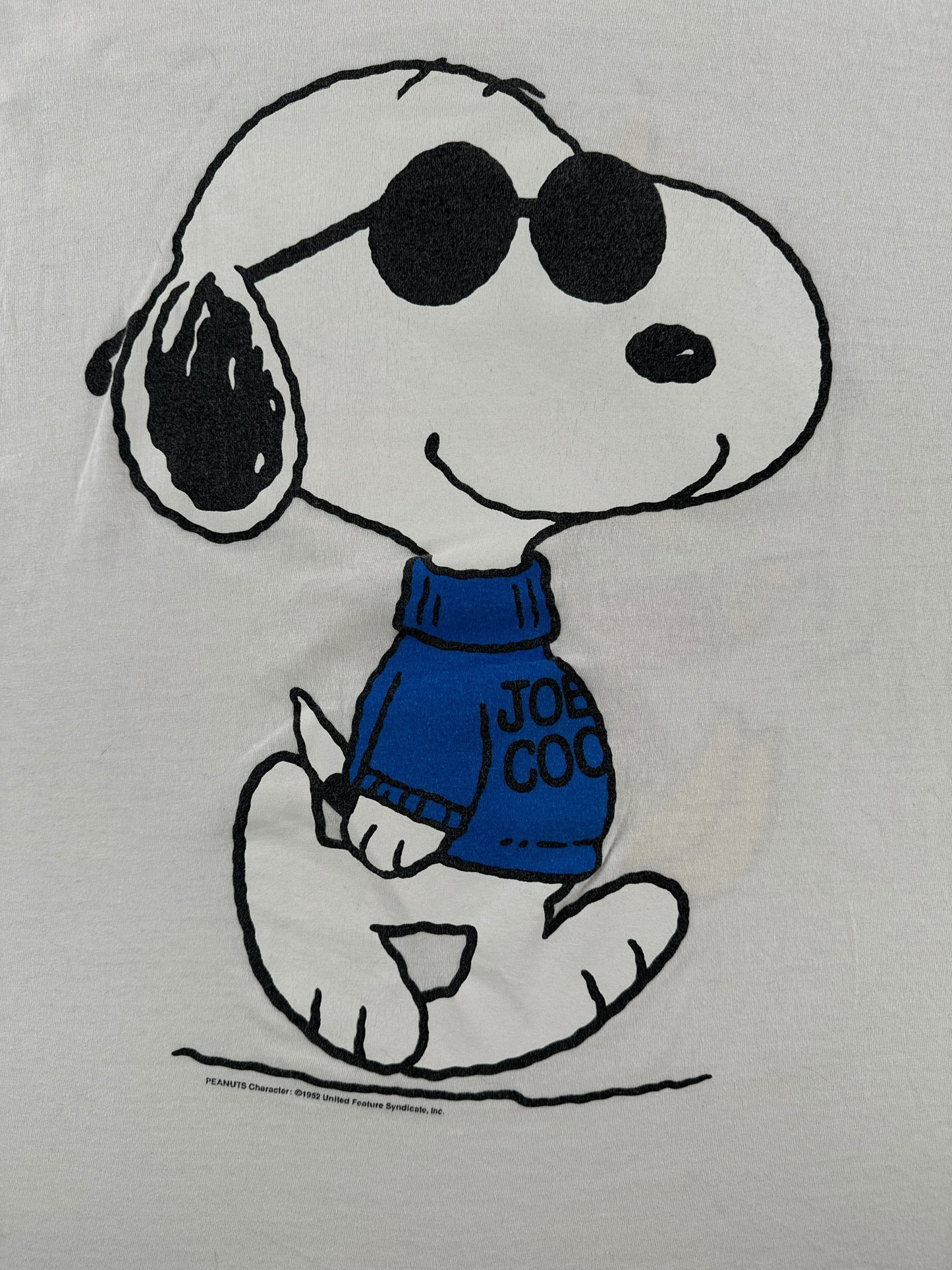 Back Graphic of Vintage Woodstock Joe Cool Snoopy Tee SZ XL
