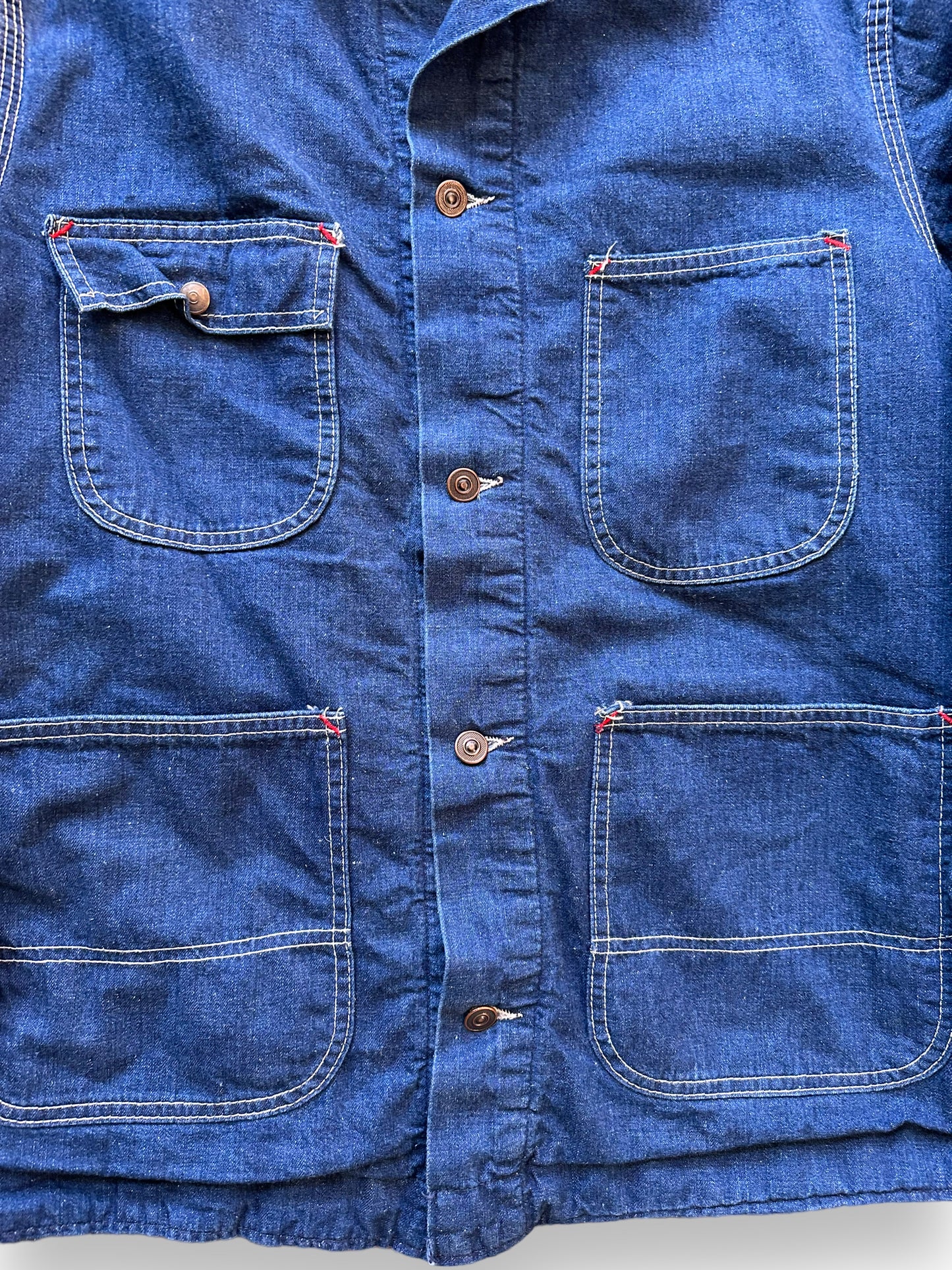 Front Chest Pattern on Vintage Sears Blanket Lined Denim Chore Coat SZ L | Vintage Denim Chore Coat | Barn Owl Vintage Seattle