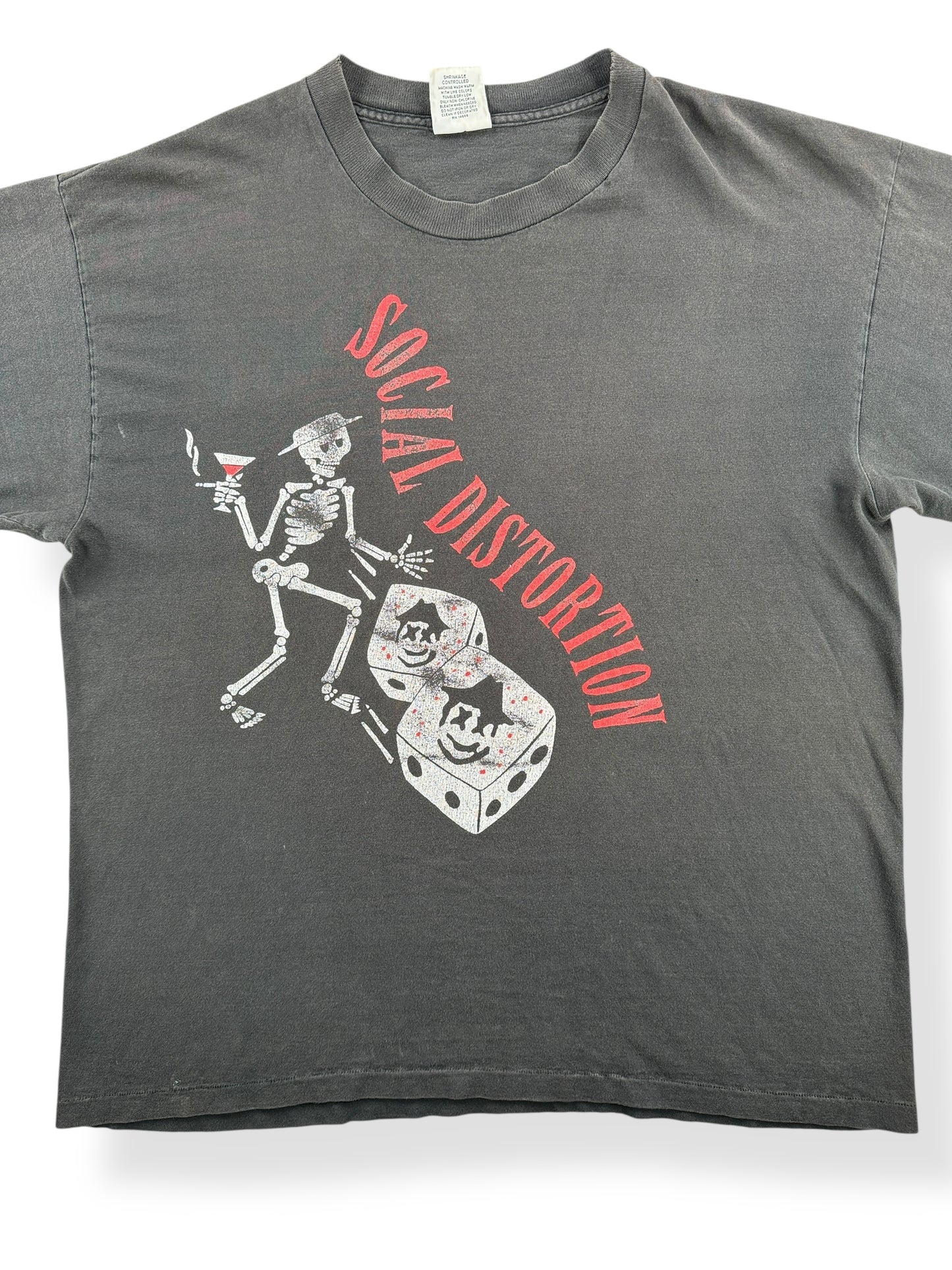 Front Close Up of Vintage 1992 Social Distortion Bad Luck Tour Tee SZ XL
