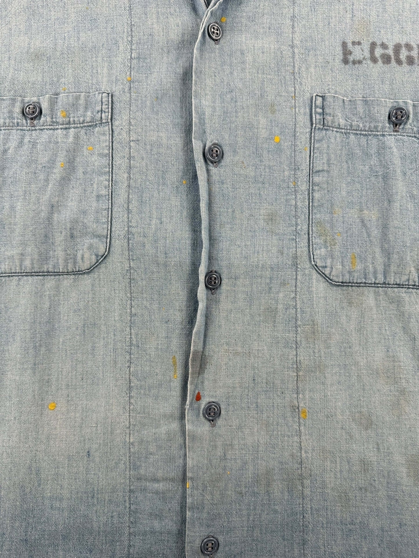 Buttons on Vintage Stenciled Military Chambray Shirt SZ L