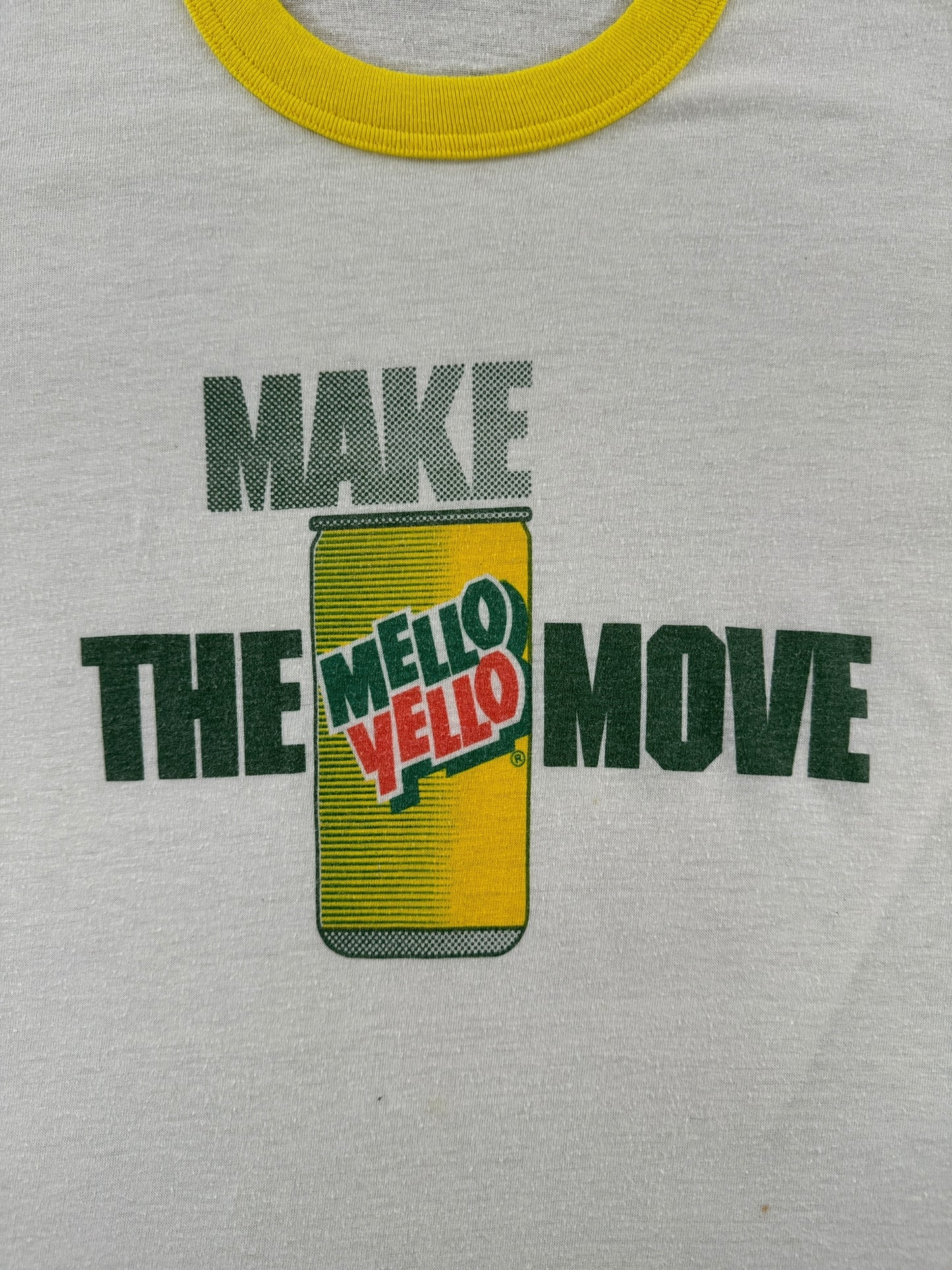 Front Graphic of Vintage Mello Yello Ringer Tee SZ S