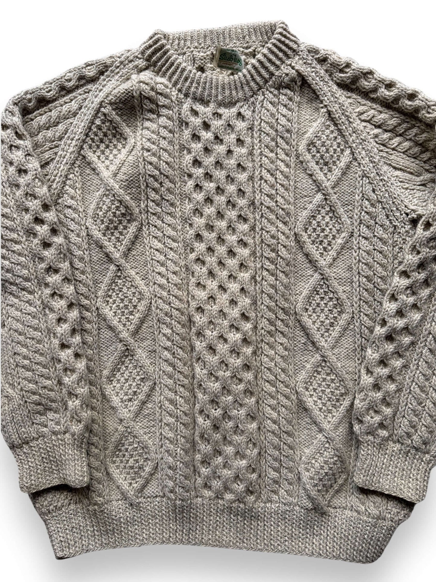 front close up of Vintage Sliab Liag Oatmeal Irish Wool Sweater SZ XXL