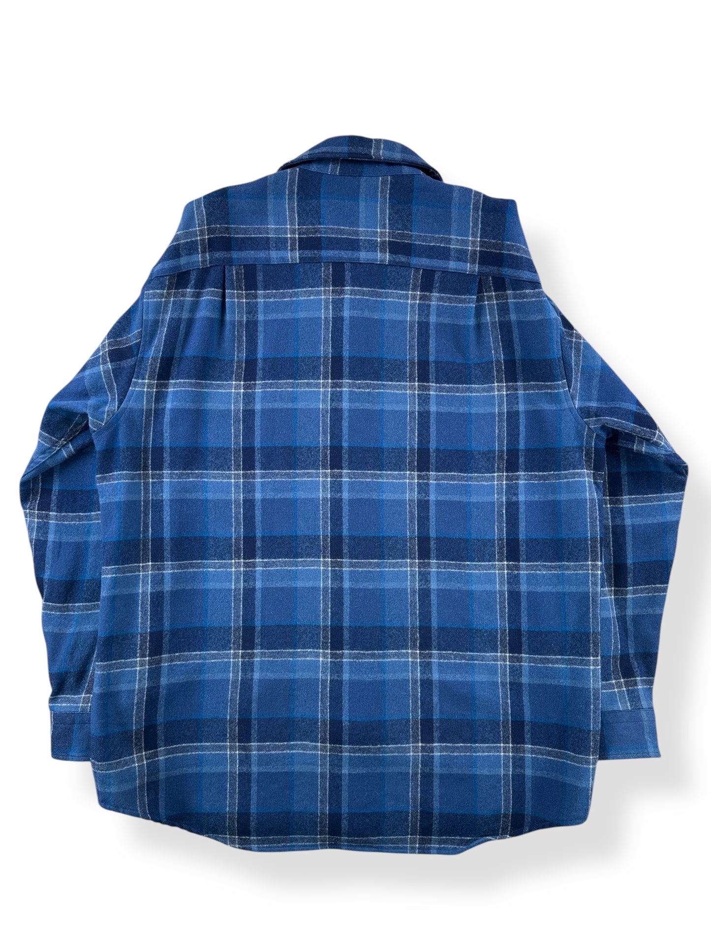 Back of Vintage Pendleton Blue Plaid Flannel w/ Elbow Patches SZ L