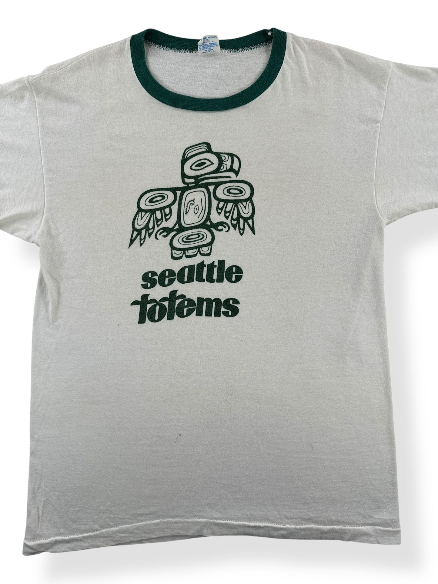Front Close Up of Vintage 70s Champion Seattle Totems Tee SZ M
