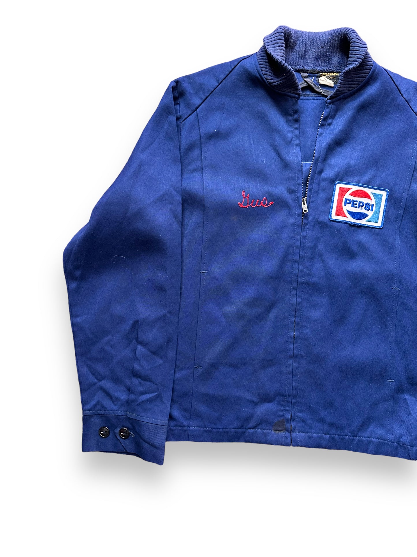 Front Right View of Vintage Unitog Pepsi Duroprest Jacket SZ 42 Long | Vintage Gabardine Workwear Seattle | Seattle Vintage Workwear