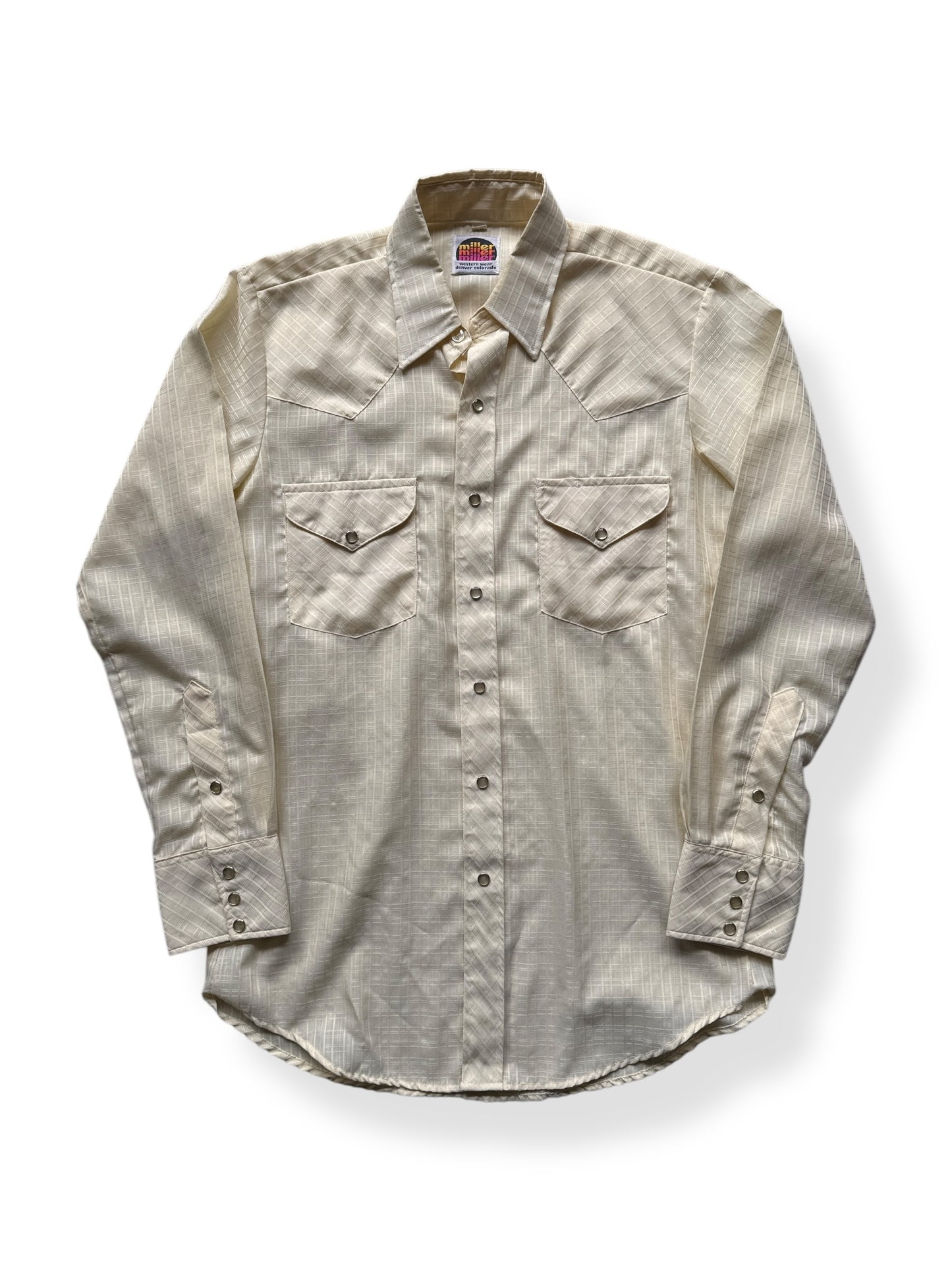 Front of Vintage Miller Western Wear Pearl Snap SZ L
