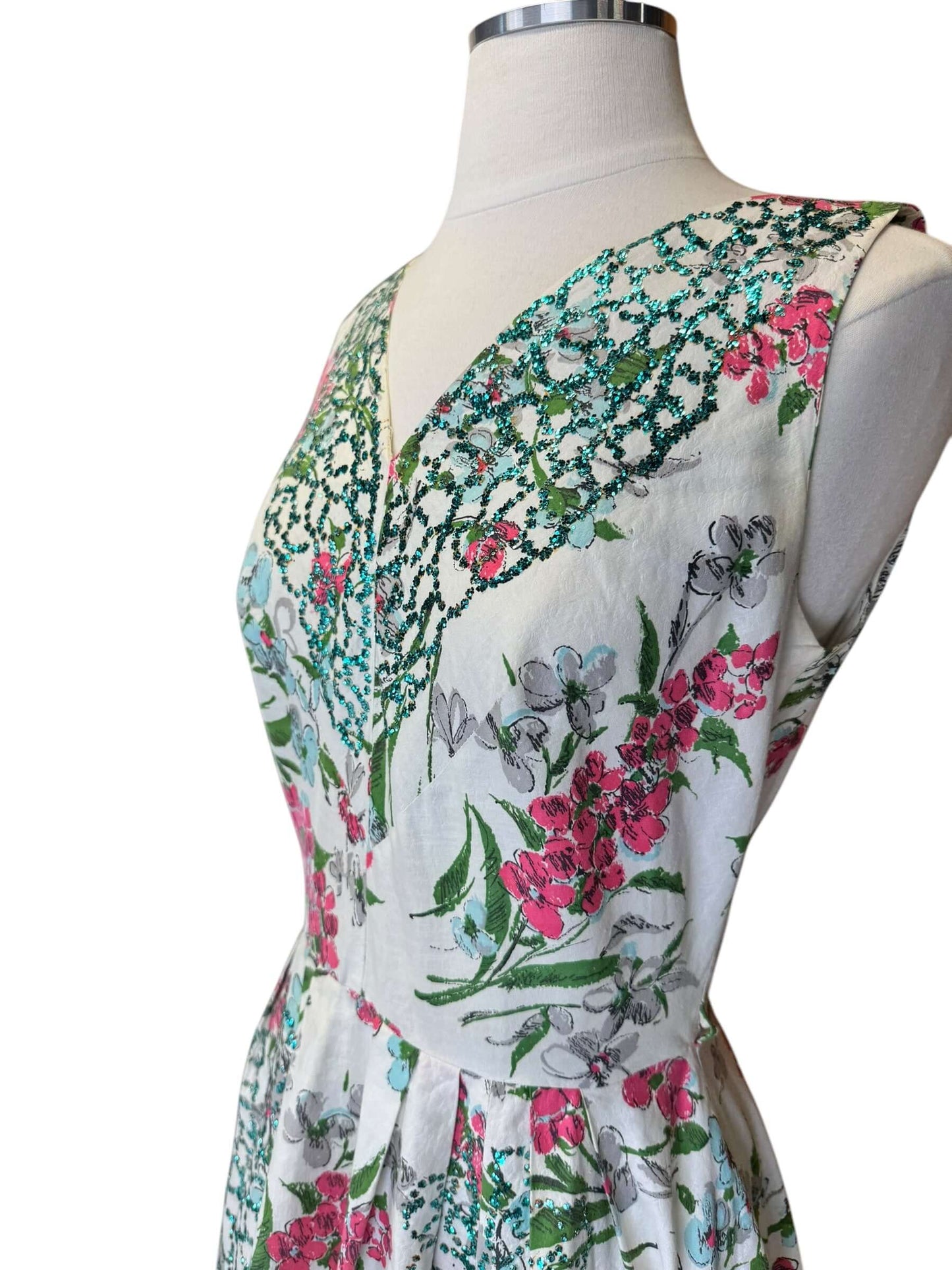 Side of 1950s Floral Glitter Dress M
