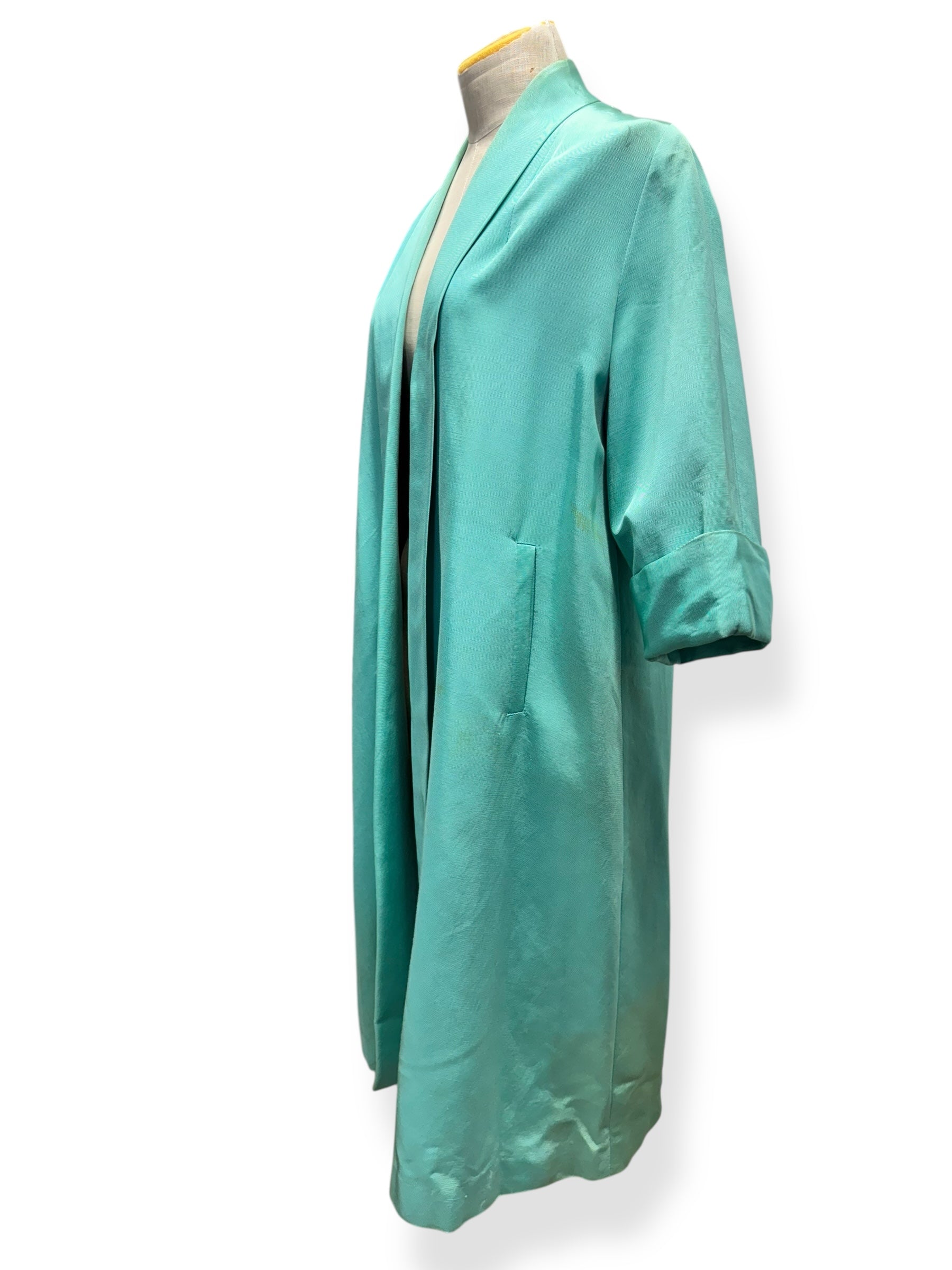 Side view of 1940s Mint Grosgrain Cocktail Coat L-XL