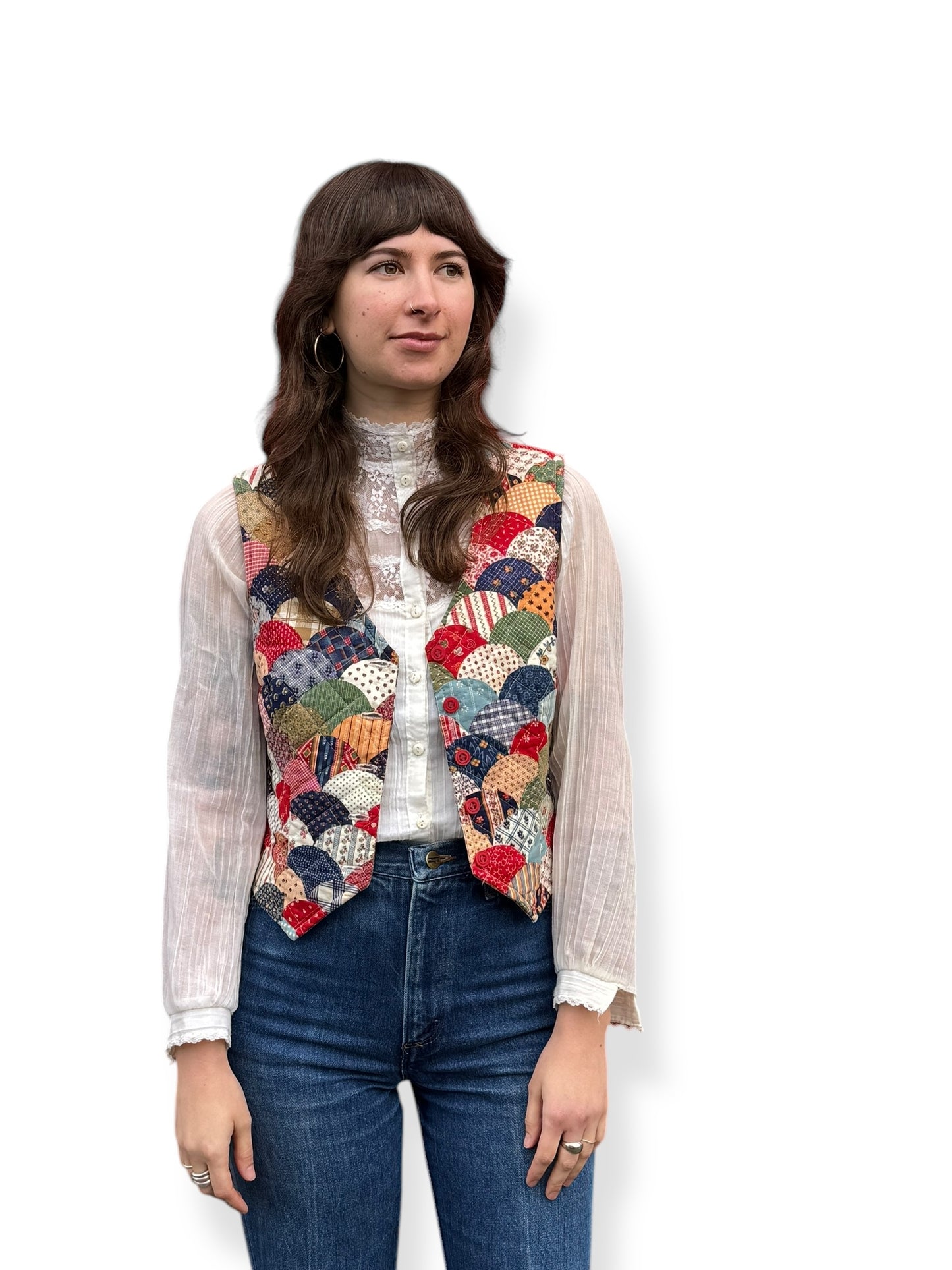 Front view of Vintage Handmade Patchwork Vest M
