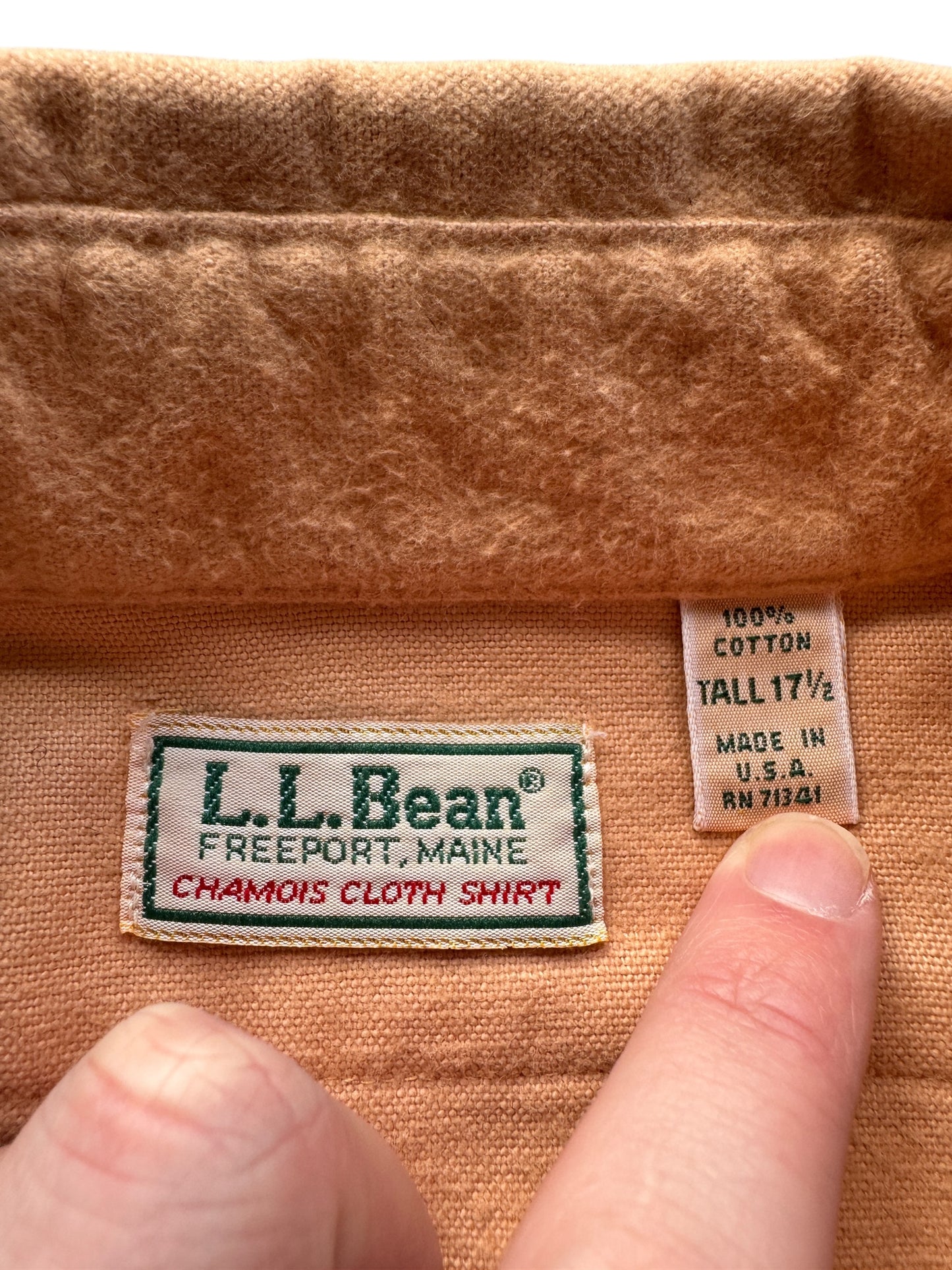 Tag on Vintage Peach LL Bean Chamois Cloth Shirt SZ XXL Tall