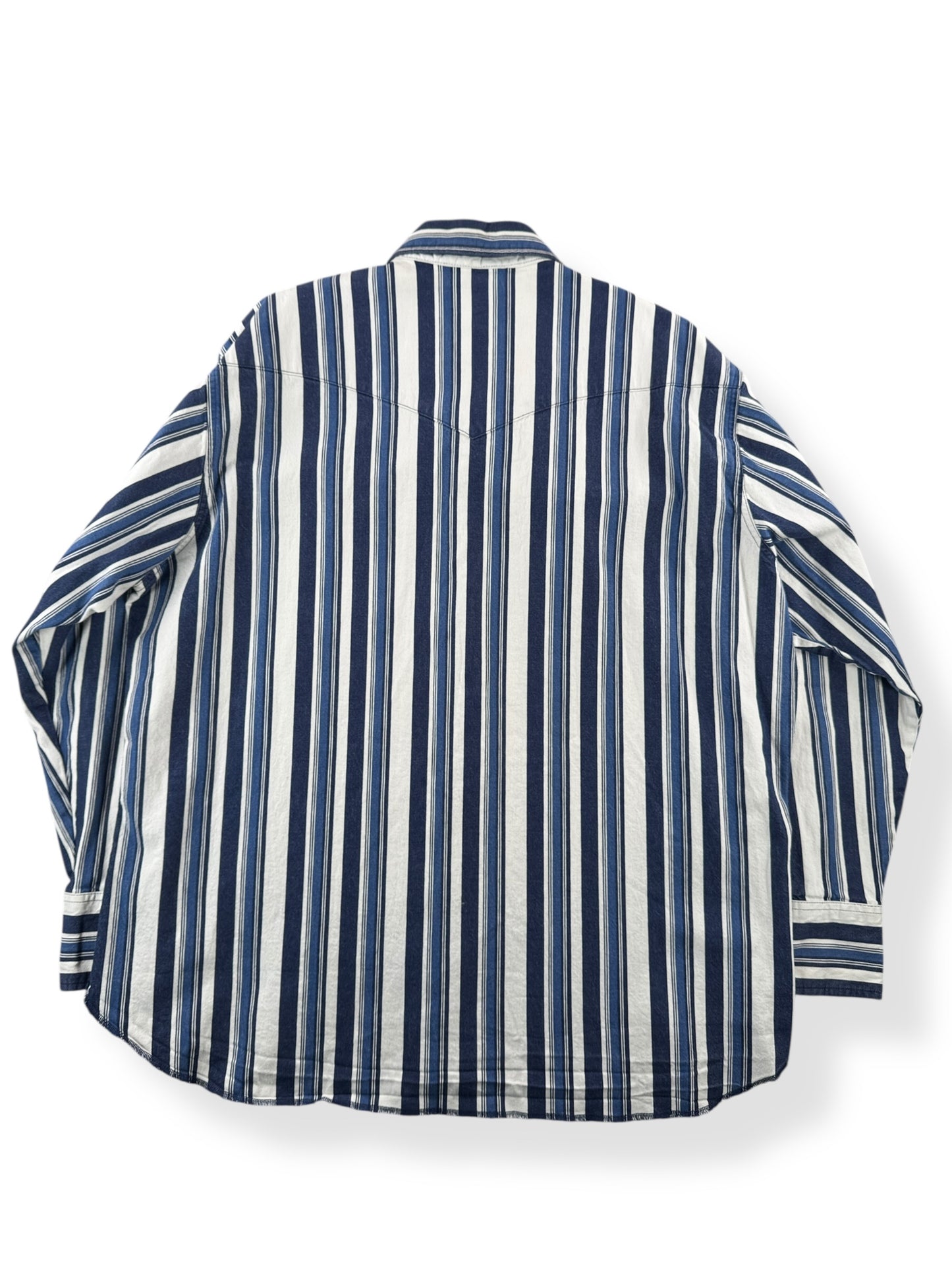Back of Vintage Wrangler Brushpopper Striped Pearlsnap SZ XXL