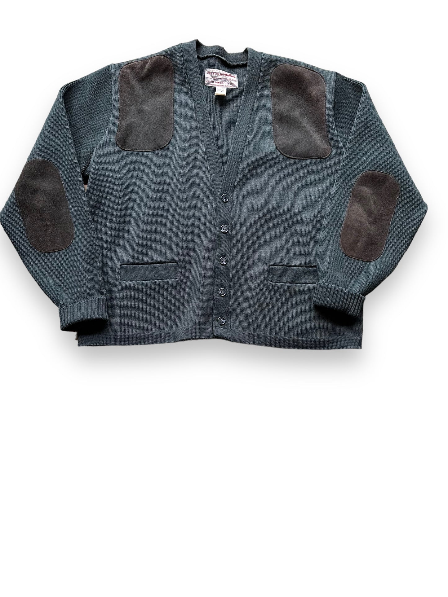 Front View of Vintage Filson Green Cardigan Sweater SZ XL | Vintage Workwear Seattle | Vintage Filson Seattle