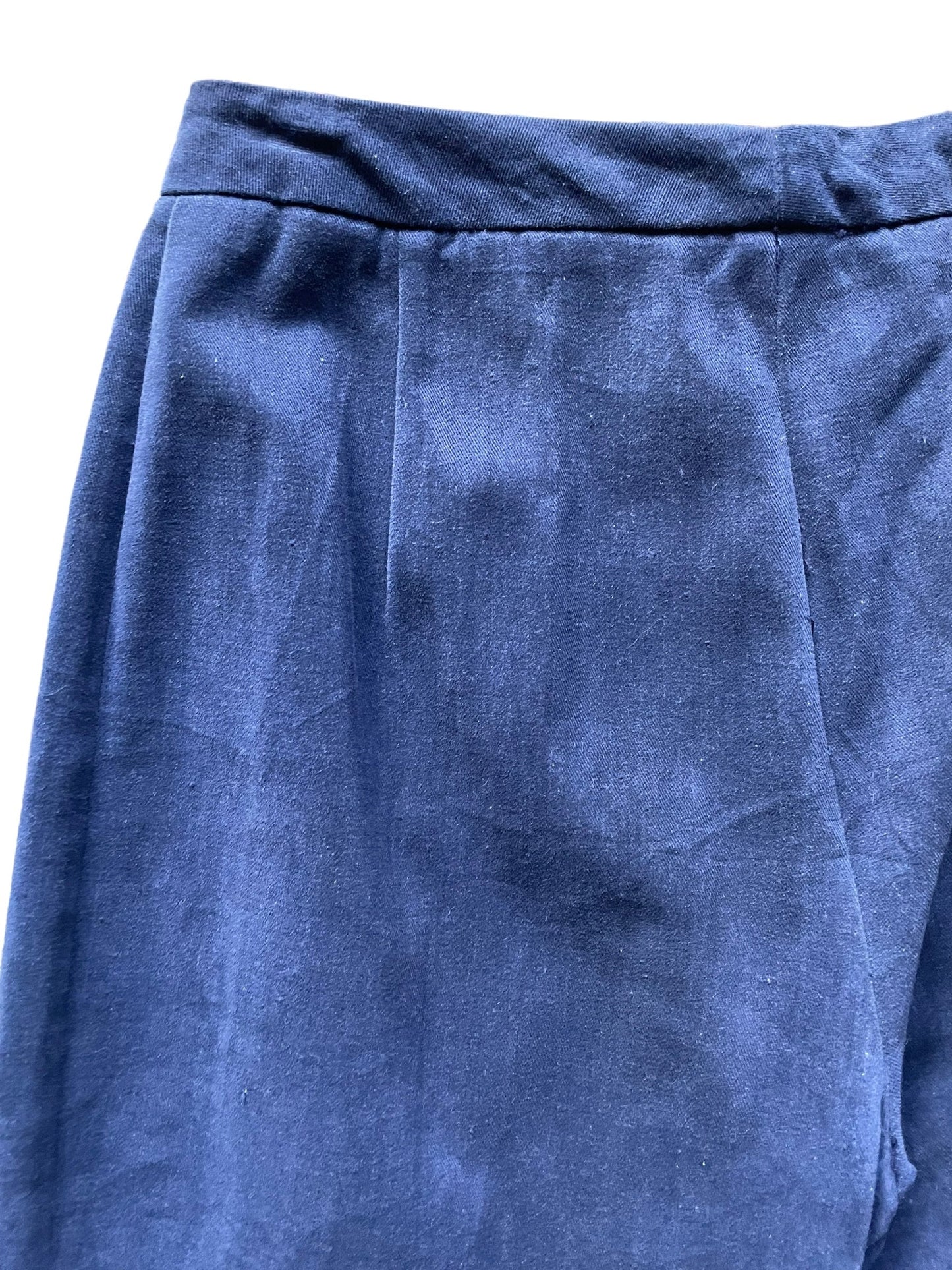 Back left view of Vintage 1970s Navy Moleskin Wide Leg Bells W26 | Barn Owl Vintage Seattle | Vintage 70s Moleskin Trousers