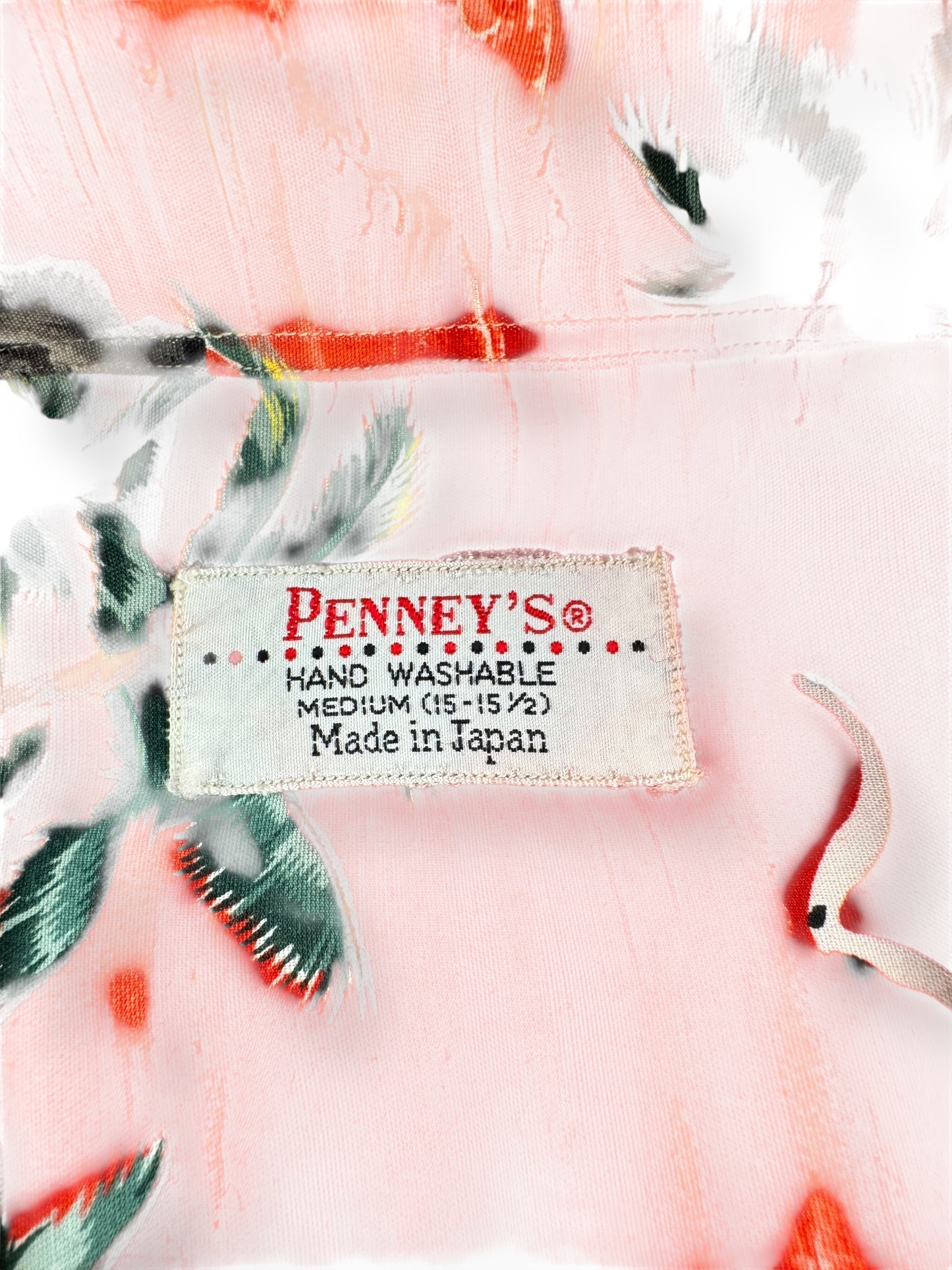 Tag on Vintage Penney's Palm Tree Aloha Shirt SZ M