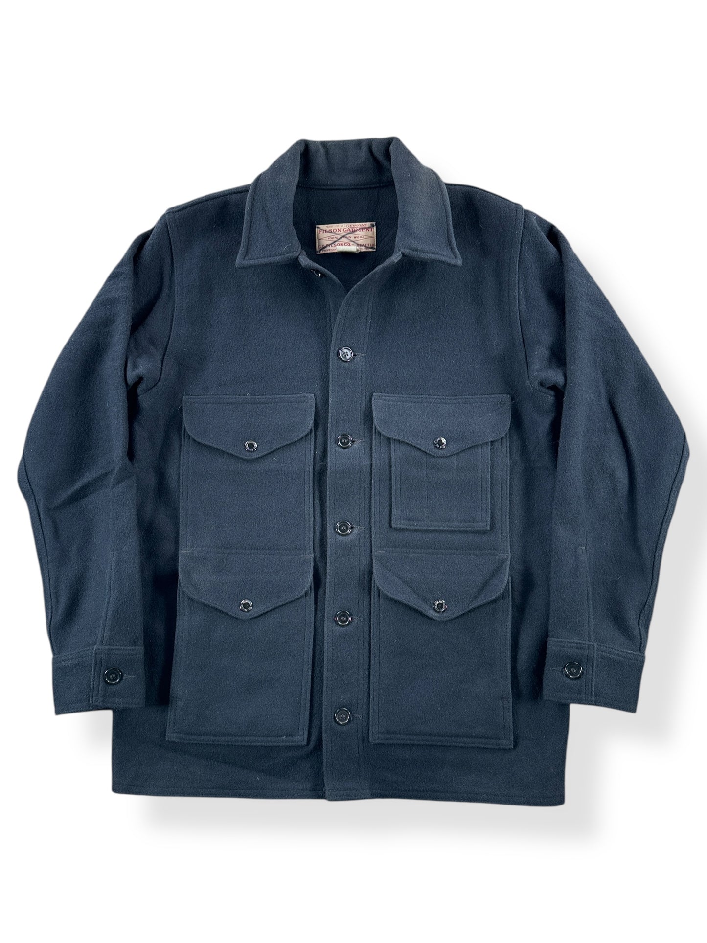 Front of Vintage Filson Black Mackinaw Wool Cruiser SZ 38