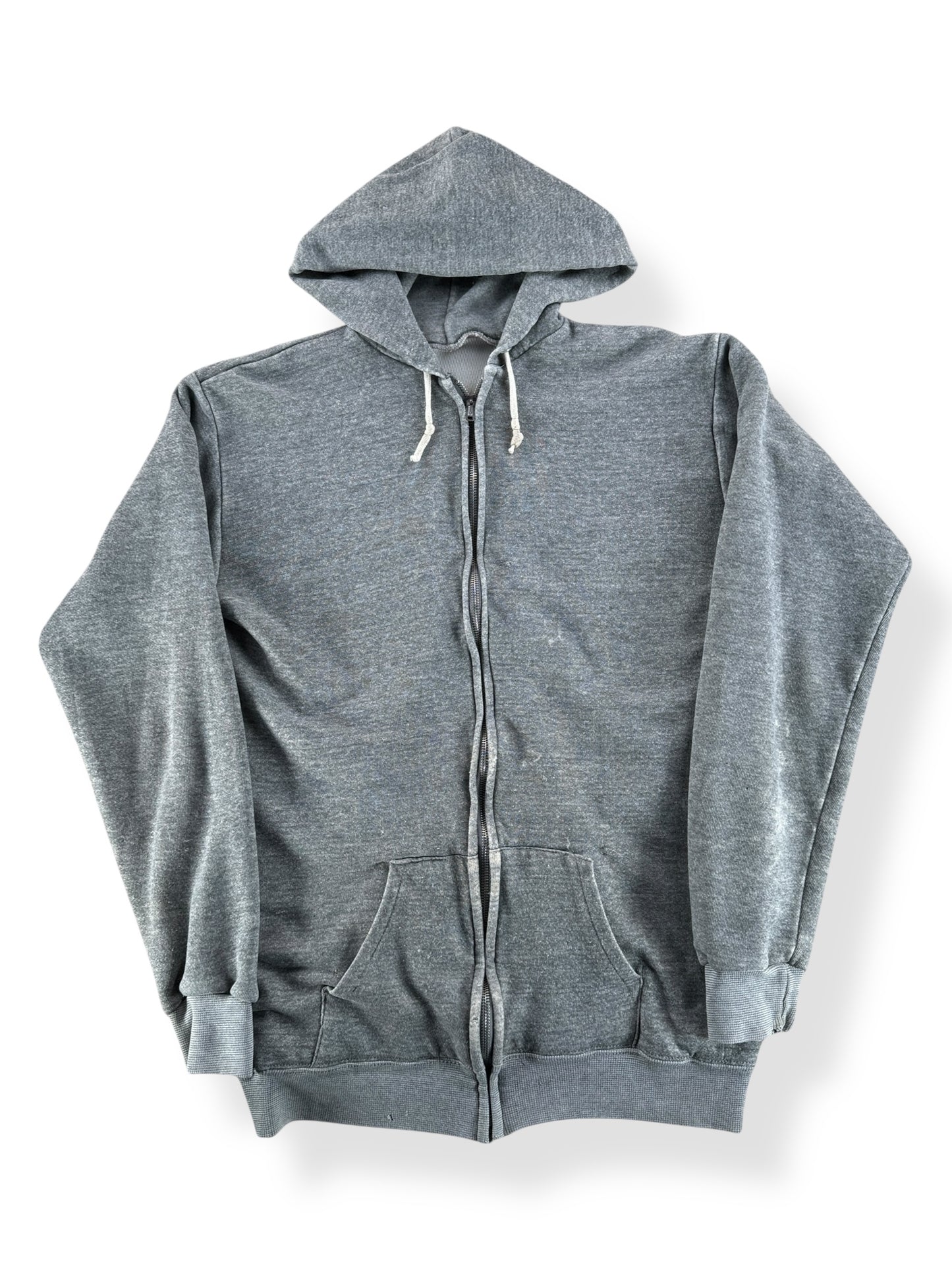 Front of Vintage Thermal Lined Zip Up Grey Hoodie SZ S