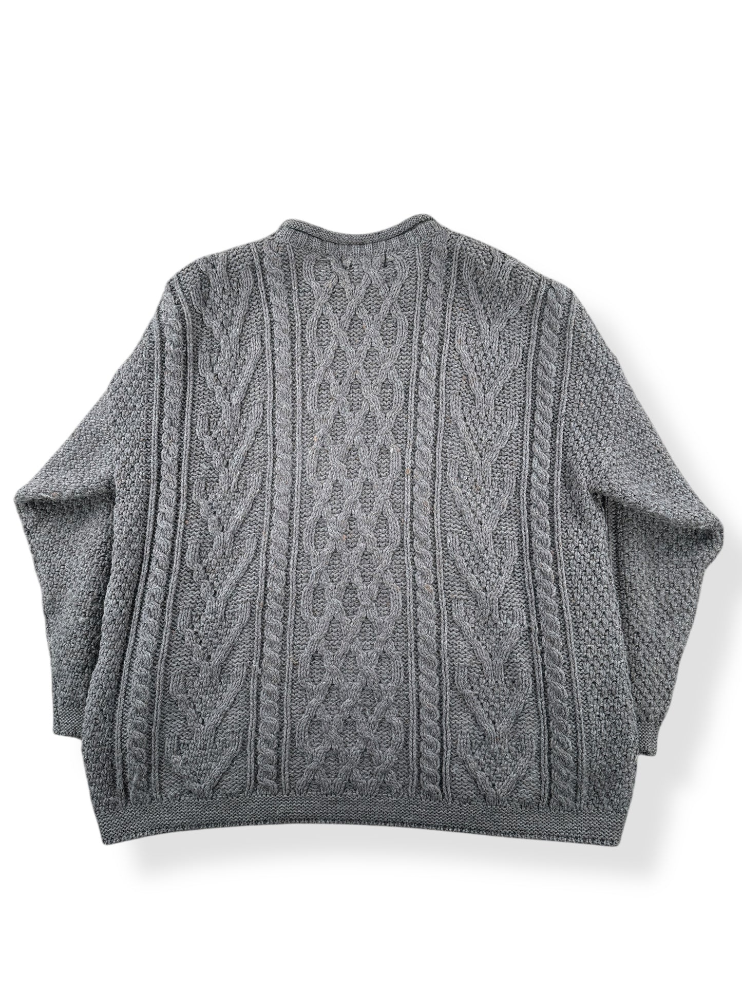Back of Vintage Doogan Grey Irish Wool Fishermans Sweater SZ XL