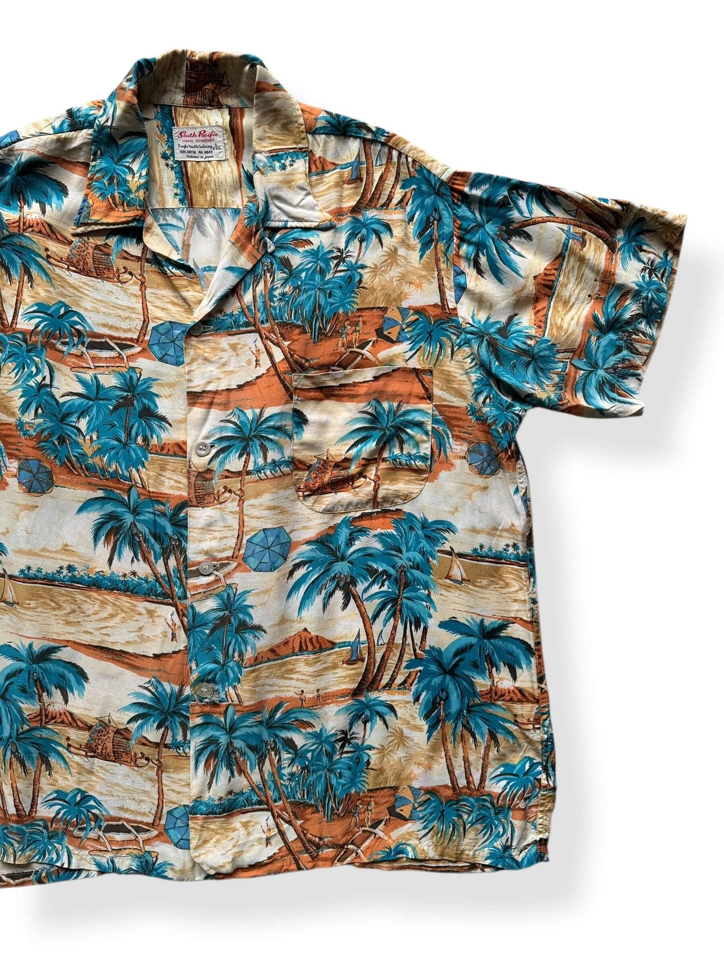Front Left of Vintage South Pacific Aloha Shirt SZ XL