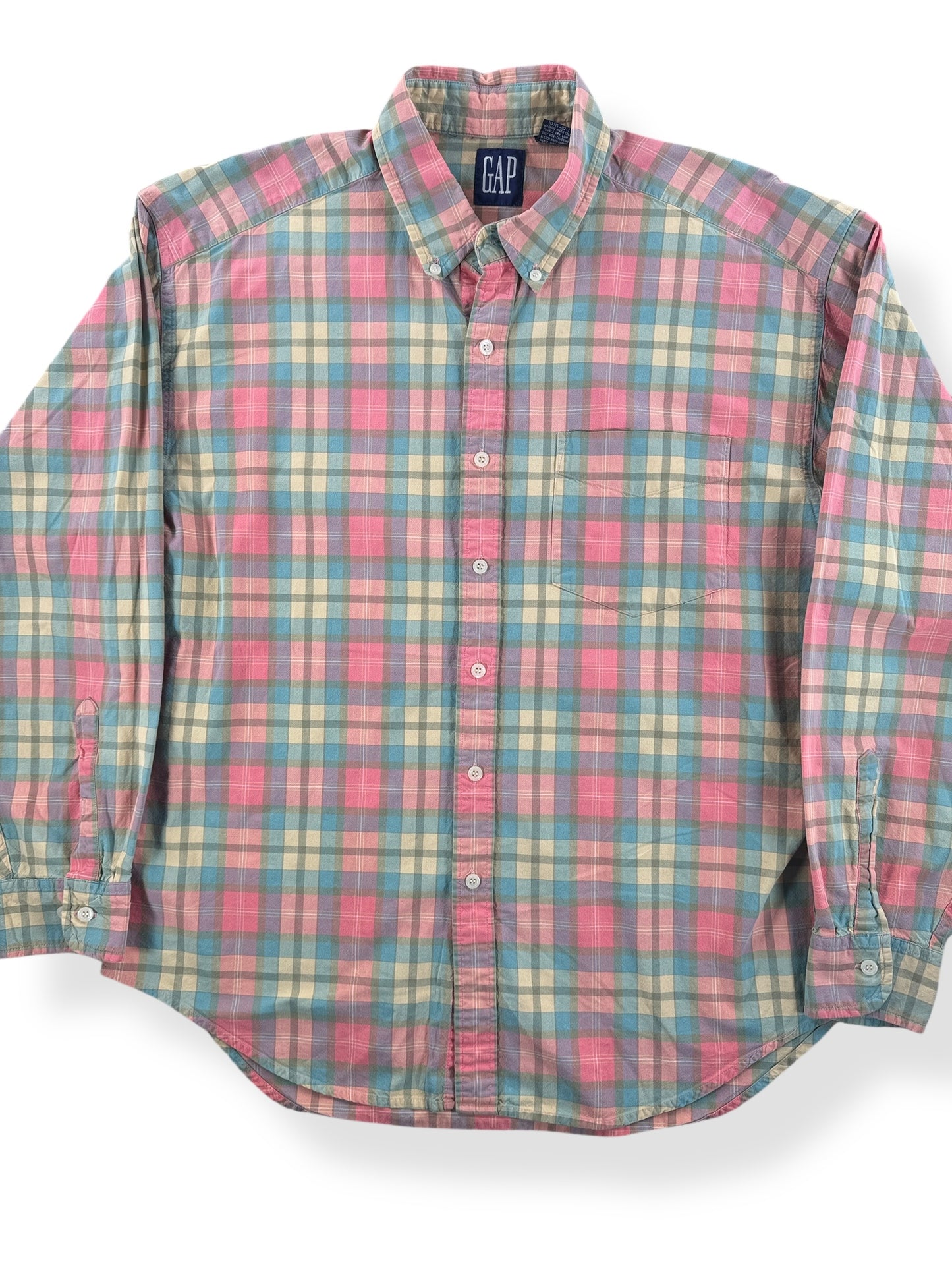 Front Close Up of Vintage Muted Pastel Gap Shirt SZ XL