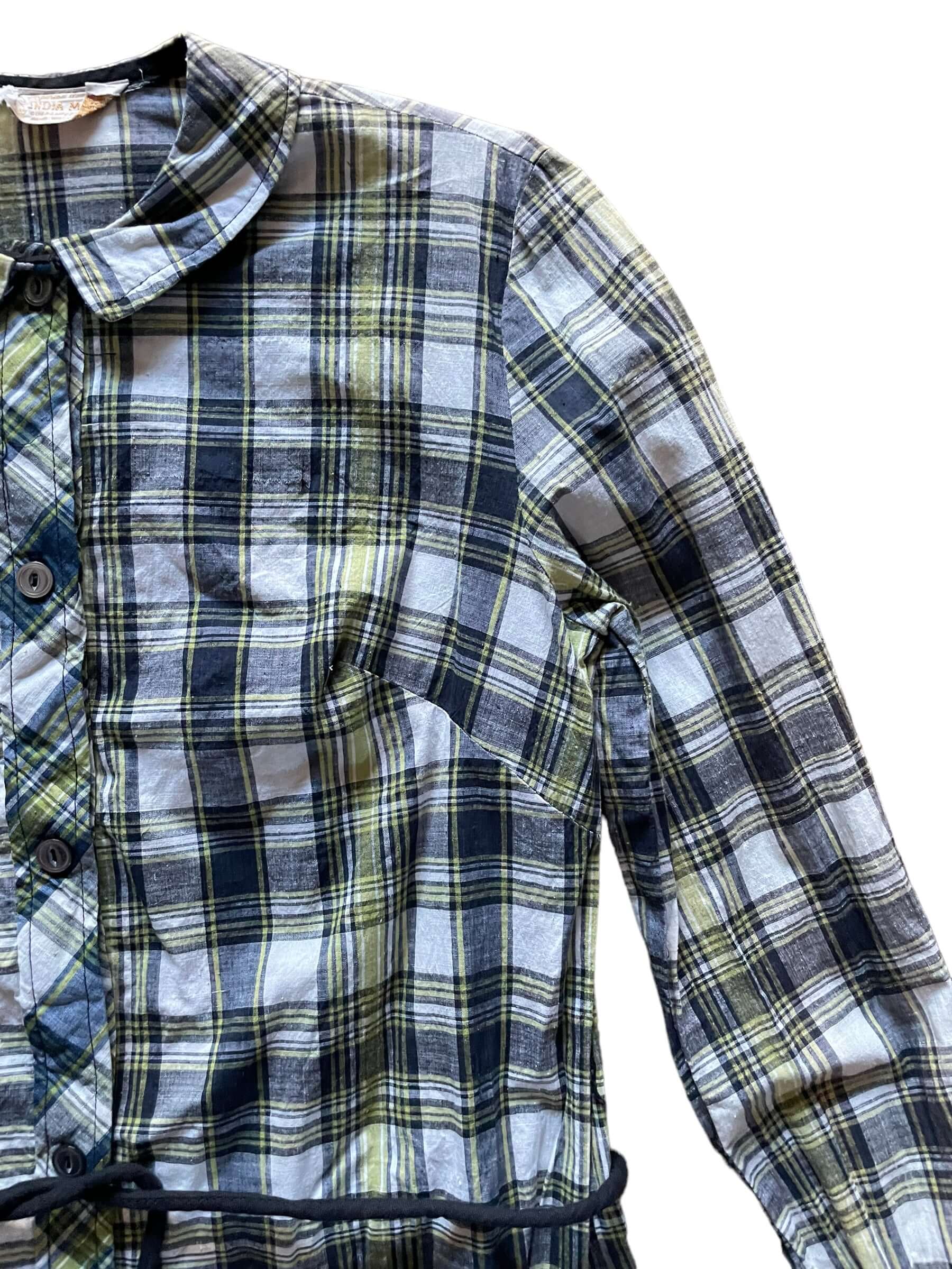 Top front left side view of Vintage 1960s Plaid Madras Shirt Dress | Seattle True Vintage | Barn Owl Ladies Clothing