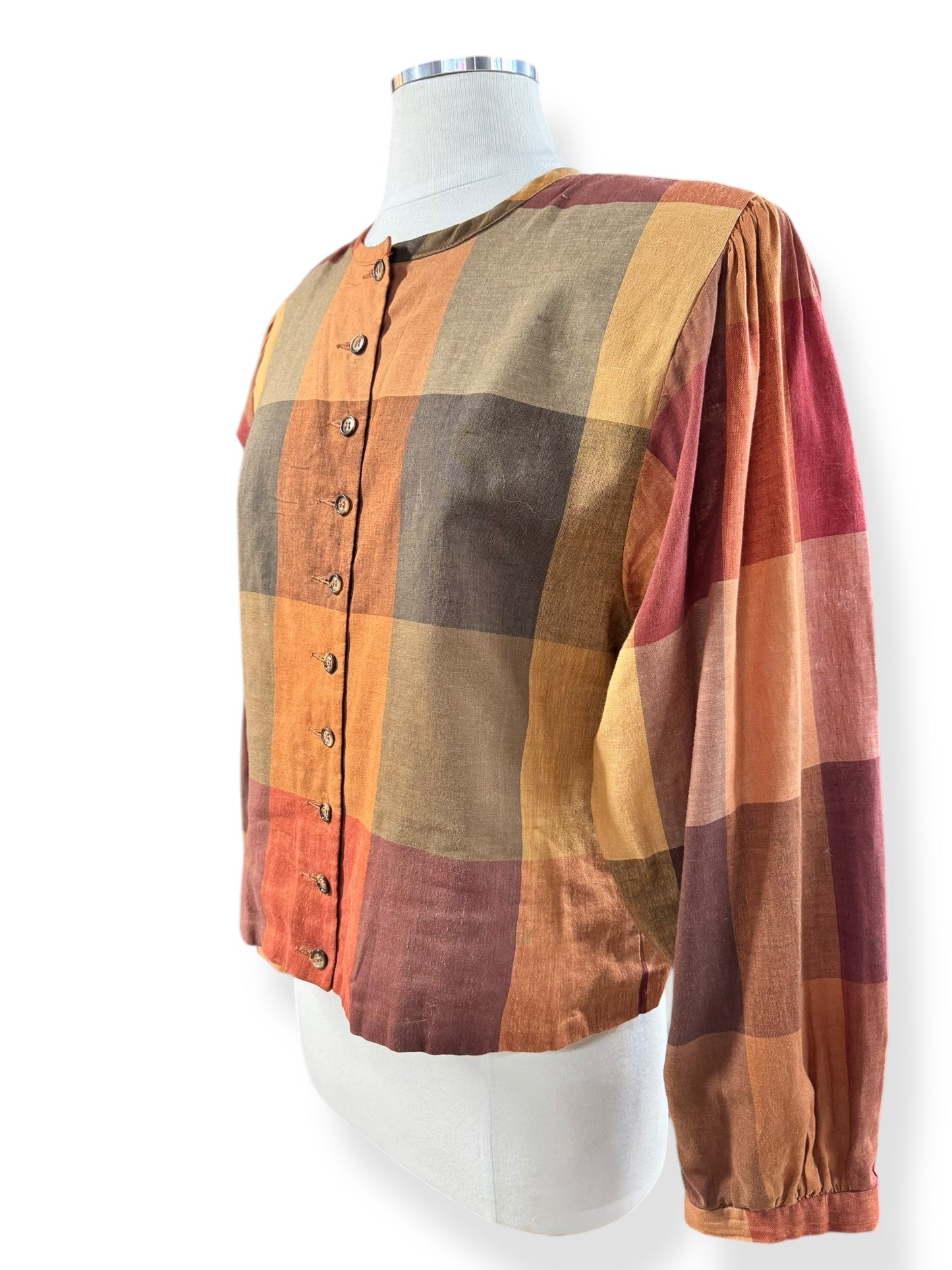 Side view of 1980s Liz Claiborne Plaid Button Up L