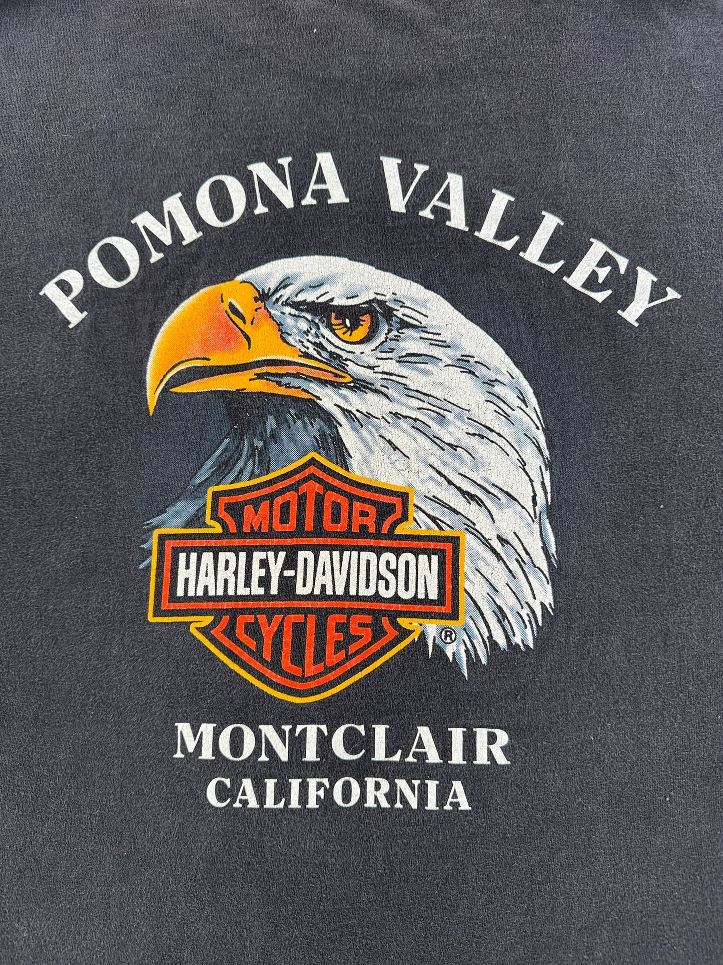 Back Graphic of Vintage Pomona Valley Harley Davidson Tee SZ XXL