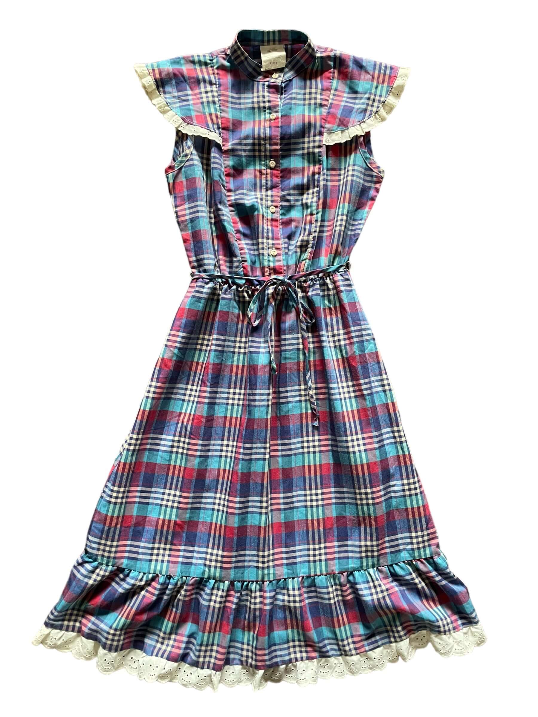 Vintage 1980s plaid Dress With Eyelet Ruffles SZ S-M | Barn Owl Vintag The Barn Owl Vintage Goods Vintage 1980s plaid Dress With Eyelet Ruffles SZ S-M | Barn Owl Vintag The Barn Owl Vintage Goods