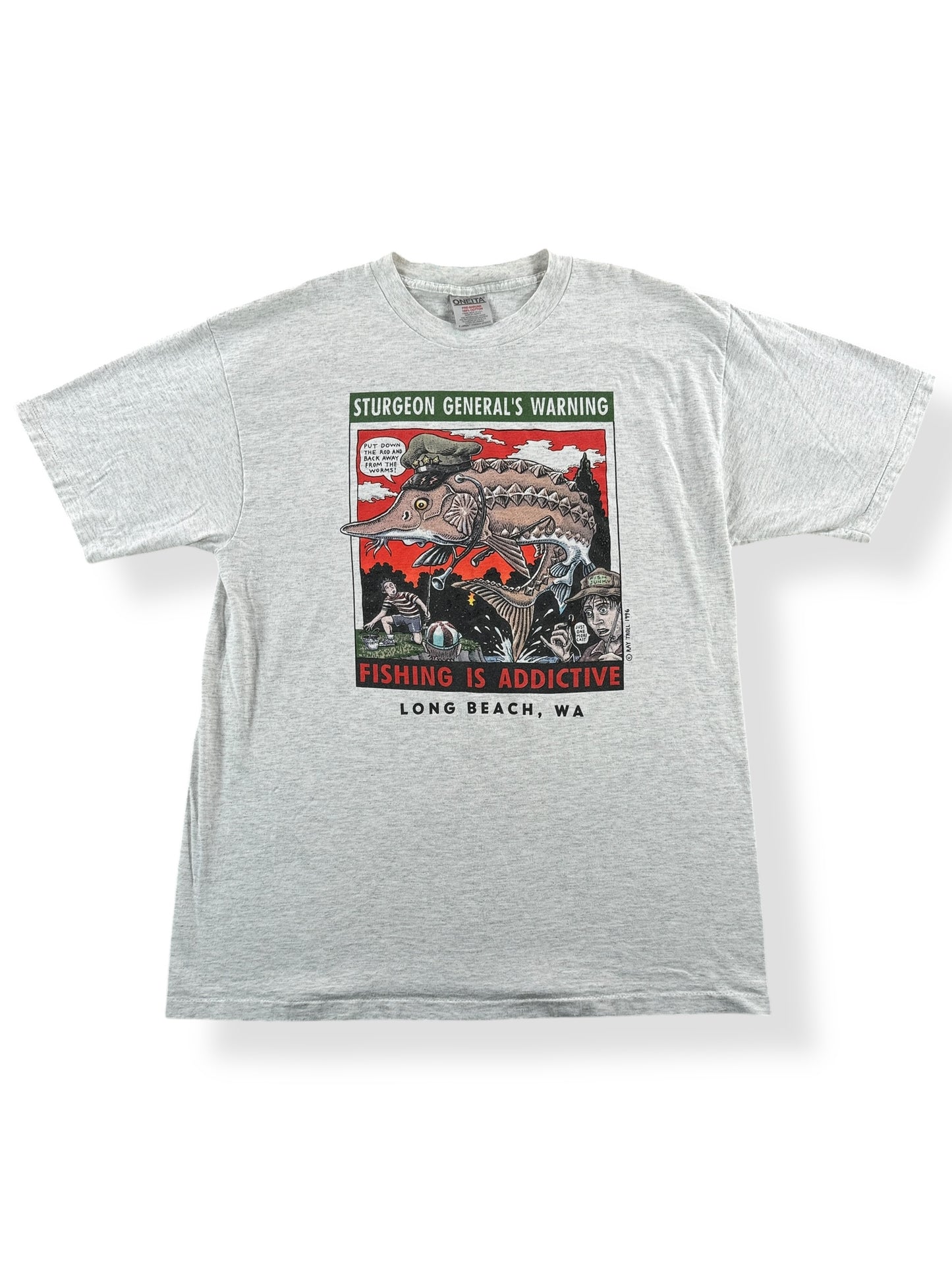 Front of Vintage Ray Troll Sturgeon General Tee SZ XL