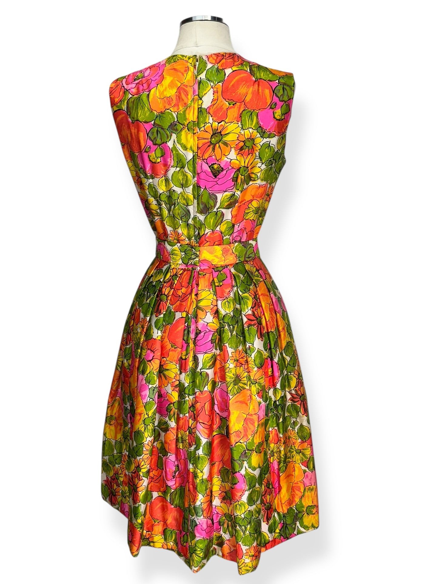 Back view 1960s Juenesse Floral Cocktail Dress S