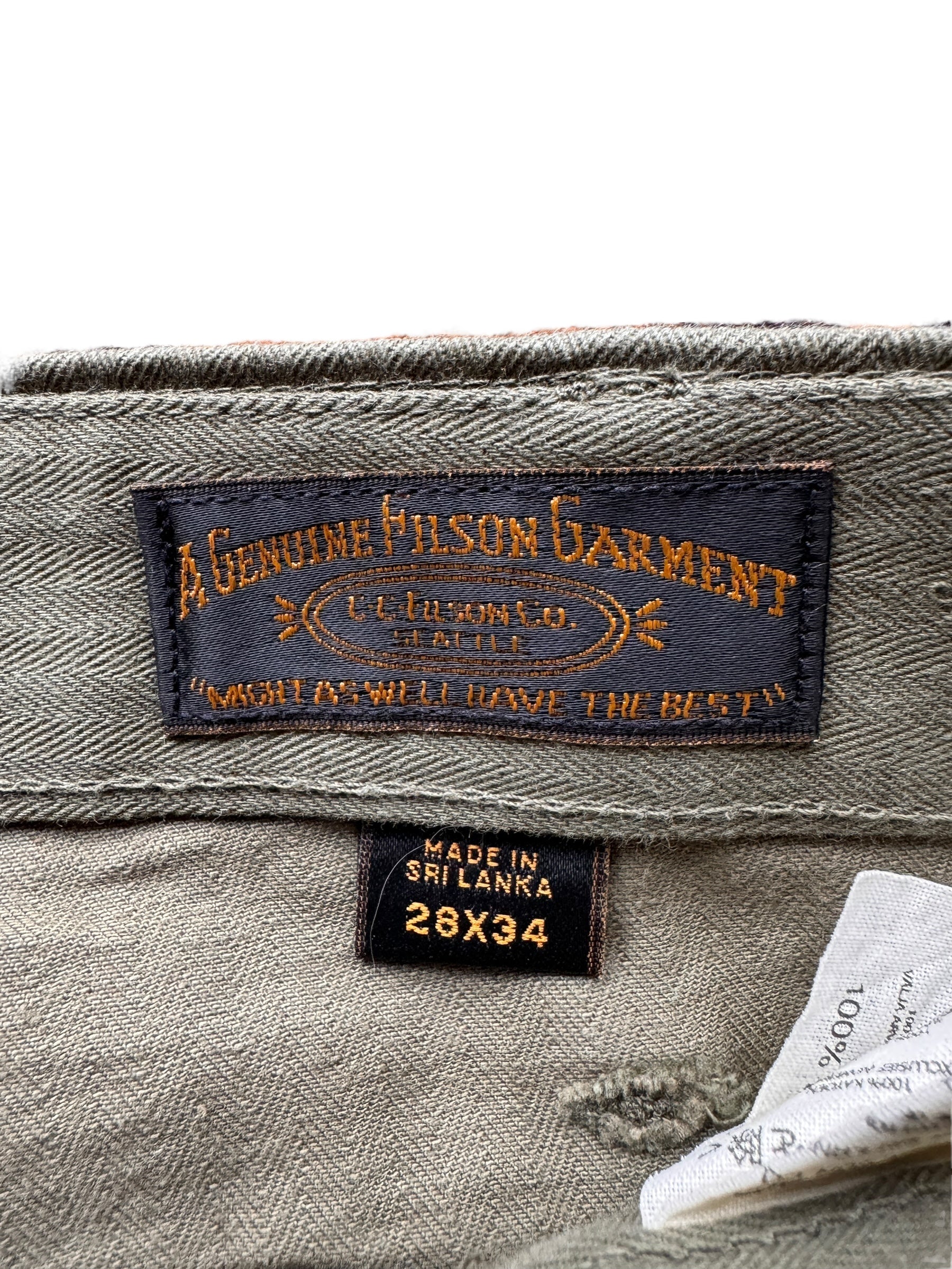 Tag on Modern Filson Olive HBT Trousers W28