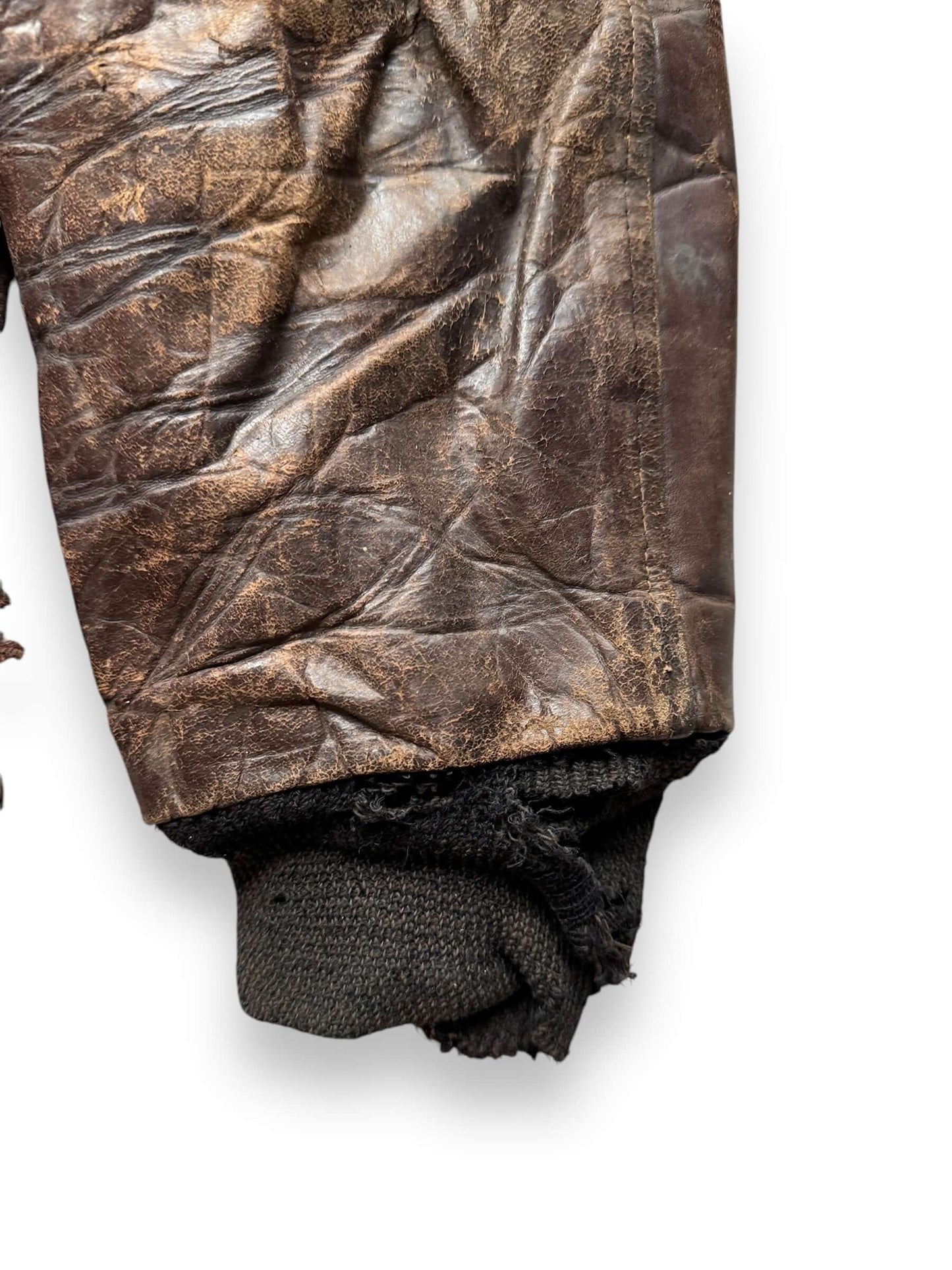 thrashed cuff on Vintage Thrashed Hercules Horsehide Leather Jacket SZ M