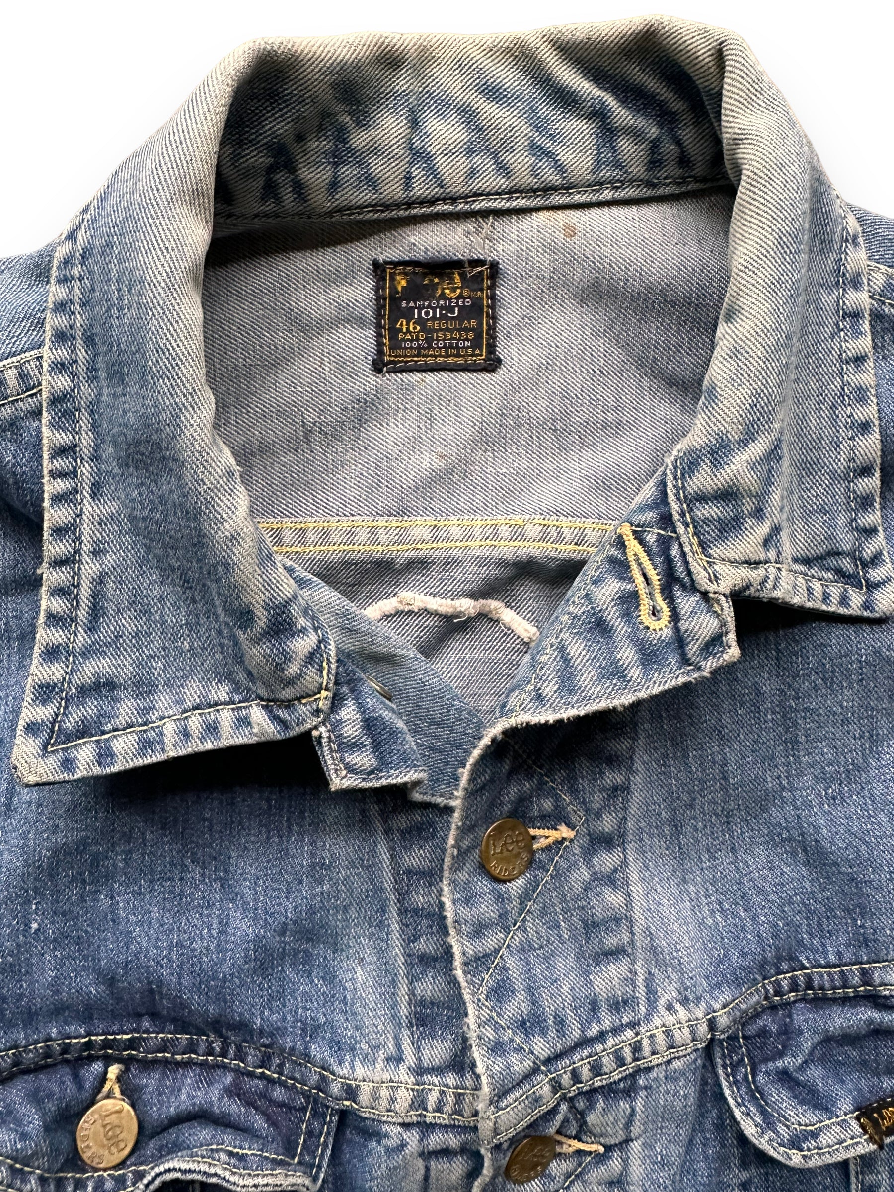 Tag View of Vintage Chainstitched Stillman Ranch Lee 101-J SZ 46 | Vintage Lee Denim Seattle | Barn Owl Vintage Seattle