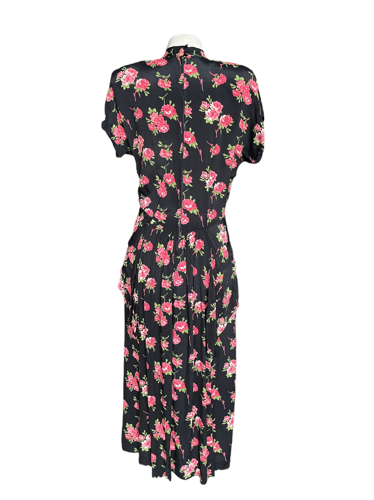 Full back view of Vintage 80s Does 40s Roses Dress | Seattle Vintage Dresses | Barn Owl Ladies Clothing