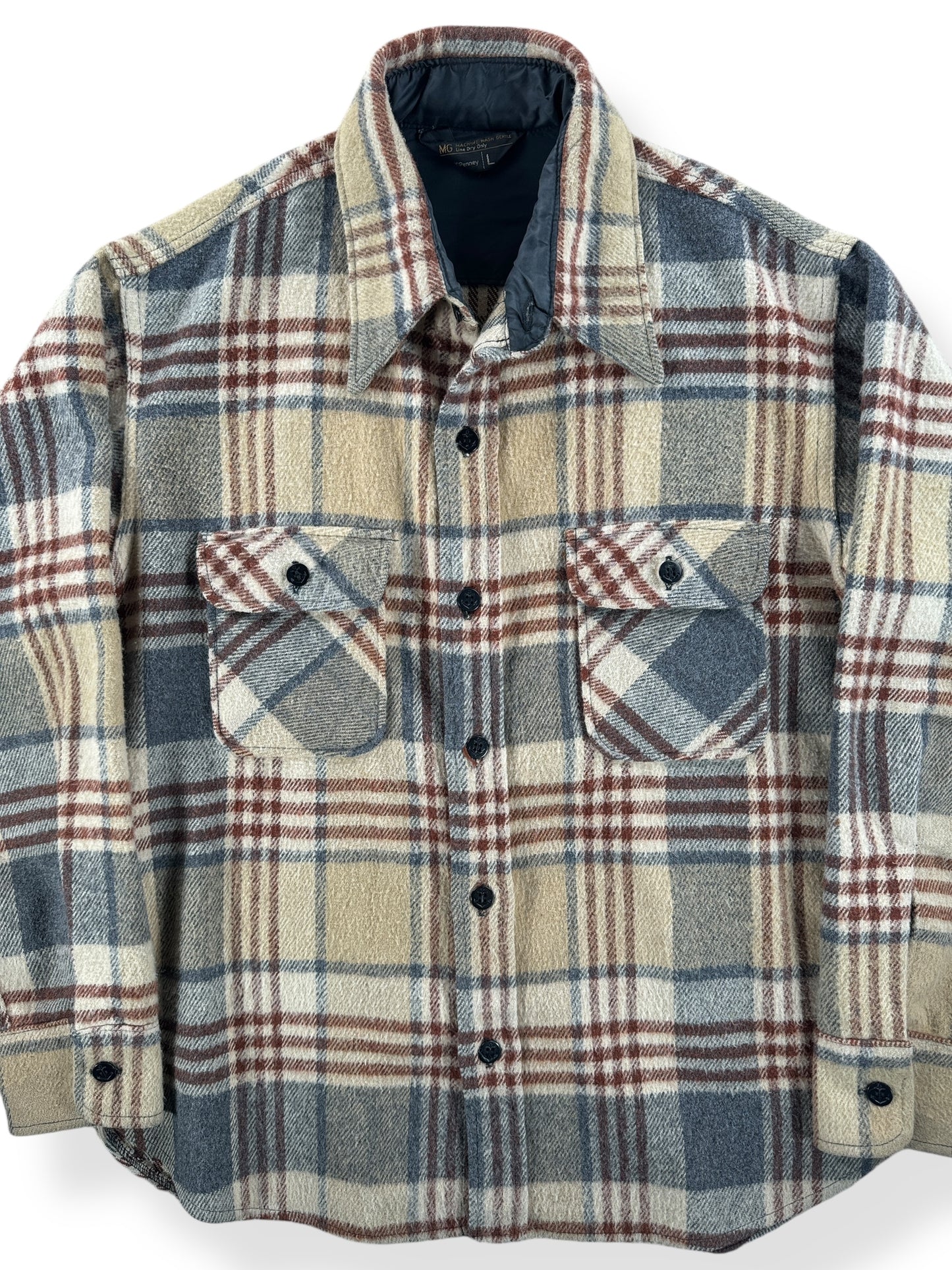 Front Close Up of Vintage Penney's CPO Flannel Jac-Shirt SZ L