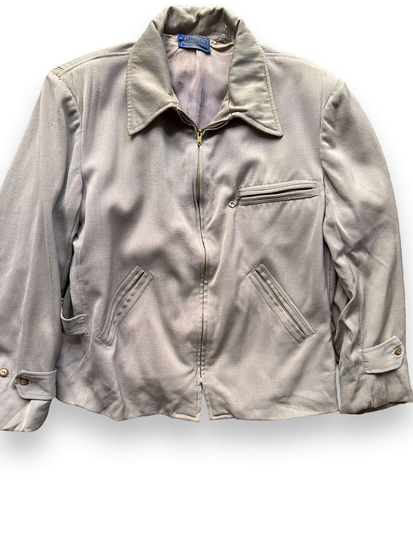 Front Detail of Vintage Pendleton Gabardine Jacket SZ L | Vintage Workwear Seattle | Seattle Vintage Clothing