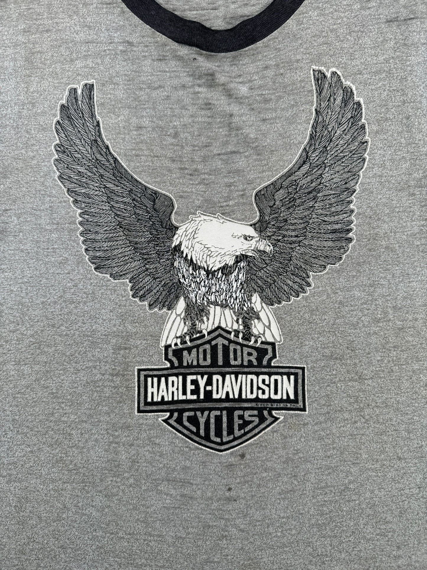 Front Graphic of Vintage Harley Davidson Blaine MN Ringer Tee SZ S