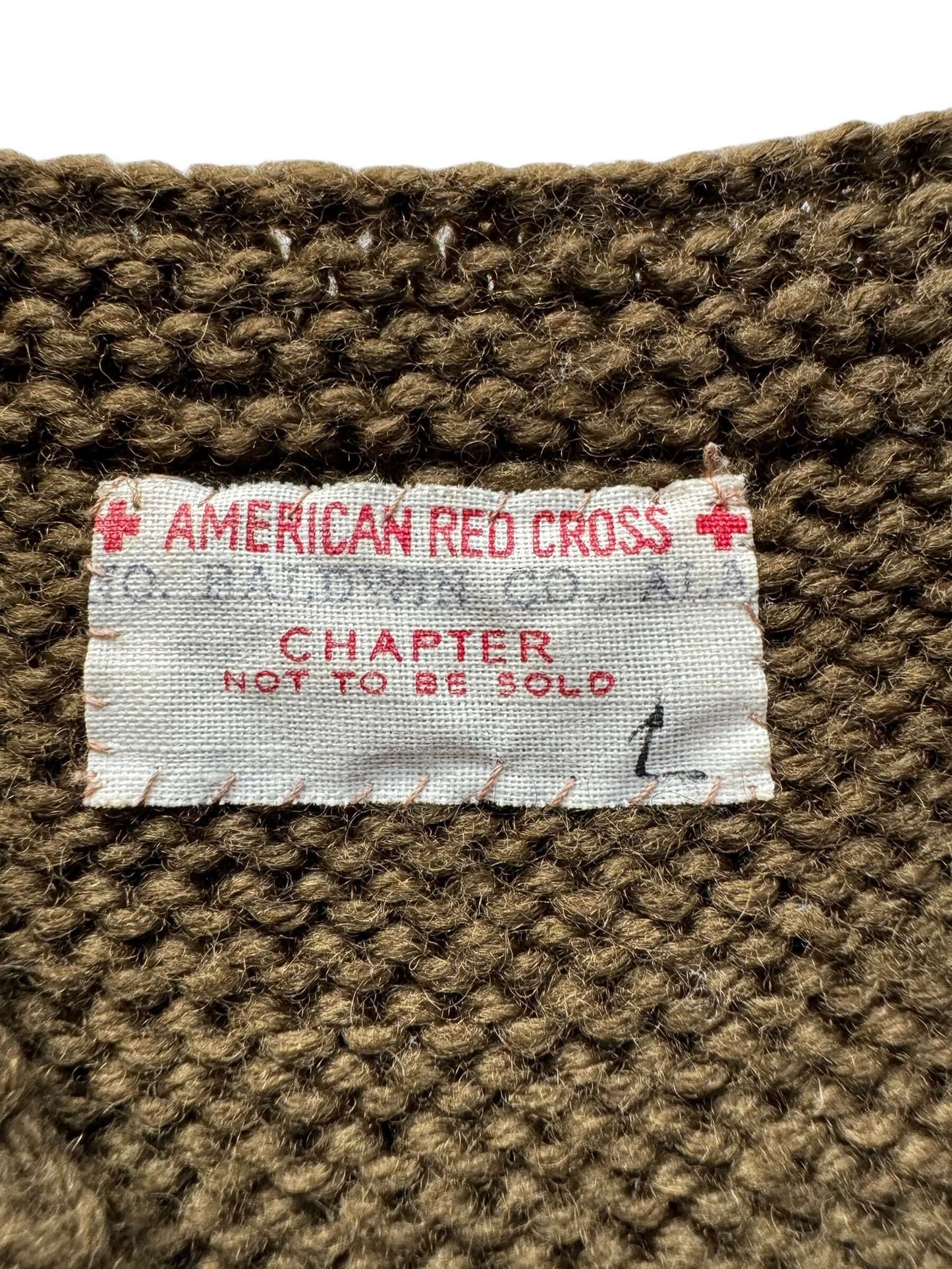tag on Vintage WWII Era Red Cross Knit Sweater Vest SZ M
