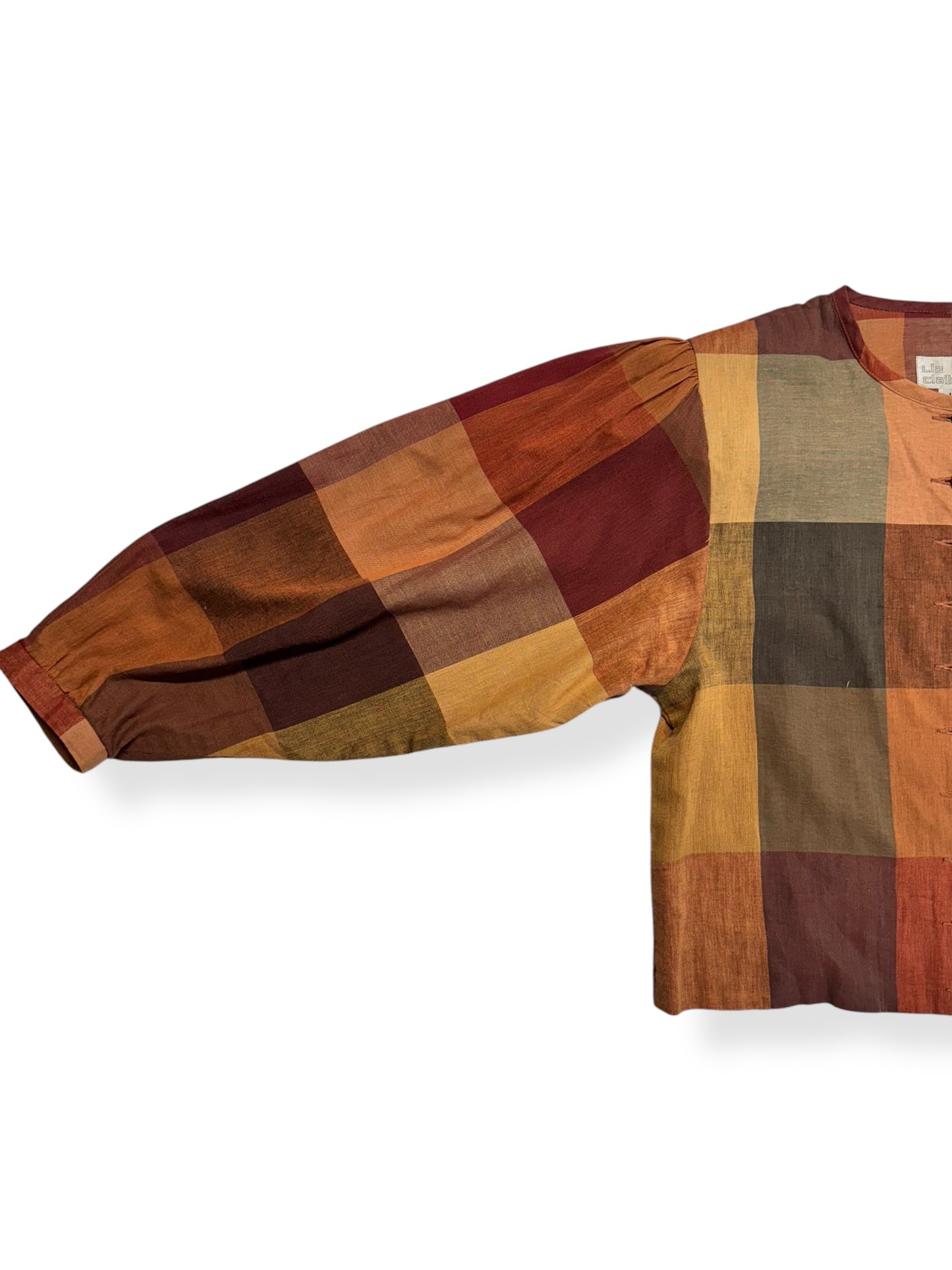 Sleeve view of 1980s Liz Claiborne Plaid Button Up L