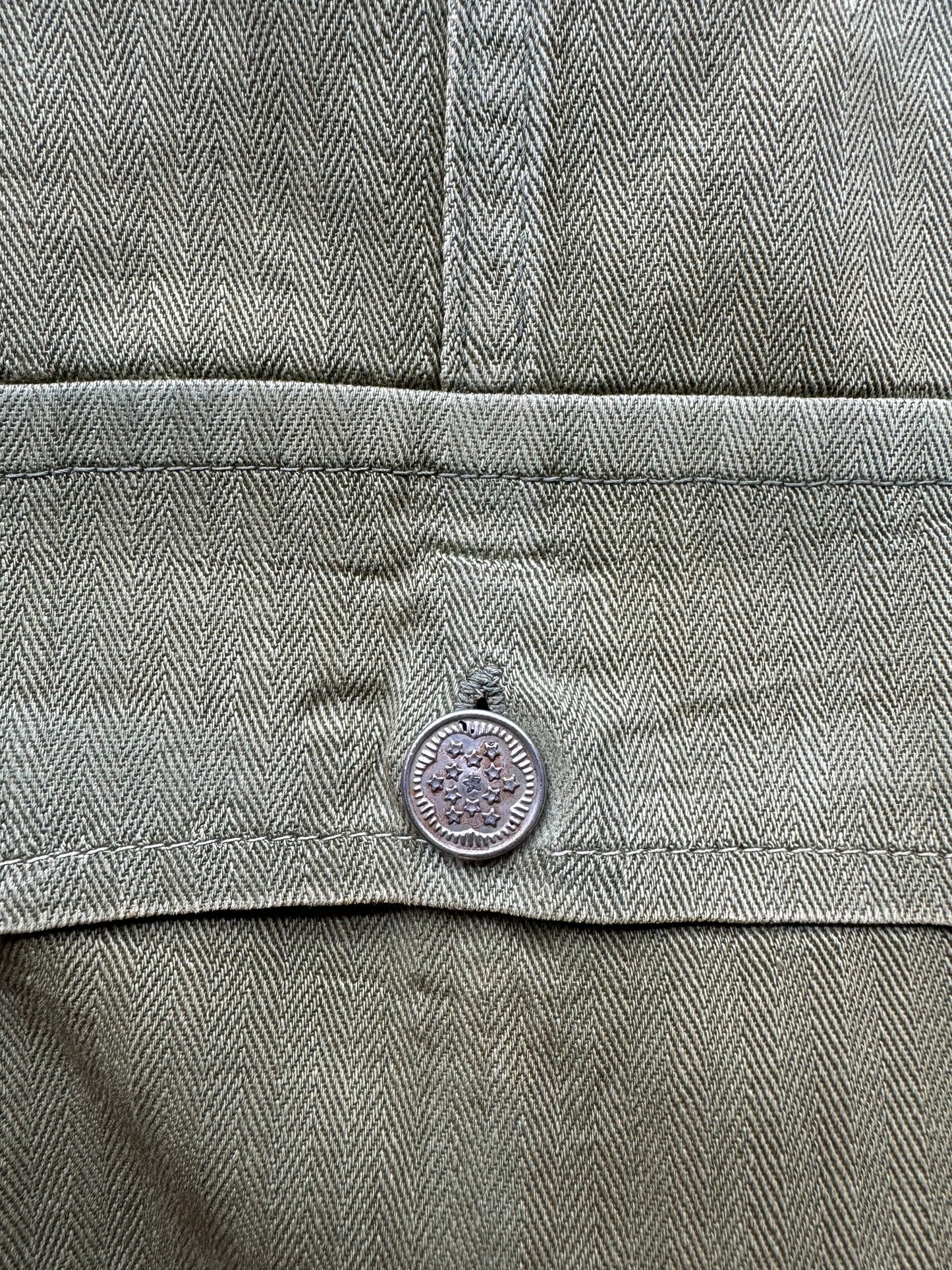 13 Star on Vintage Starchy WWII HBT Trousers W33