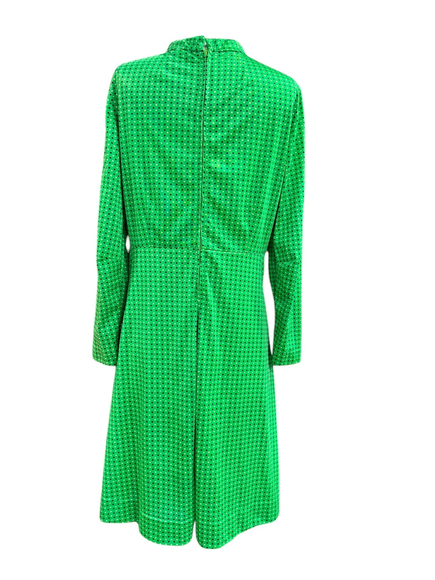 Back of 1960s Green Polka Dot Dress L