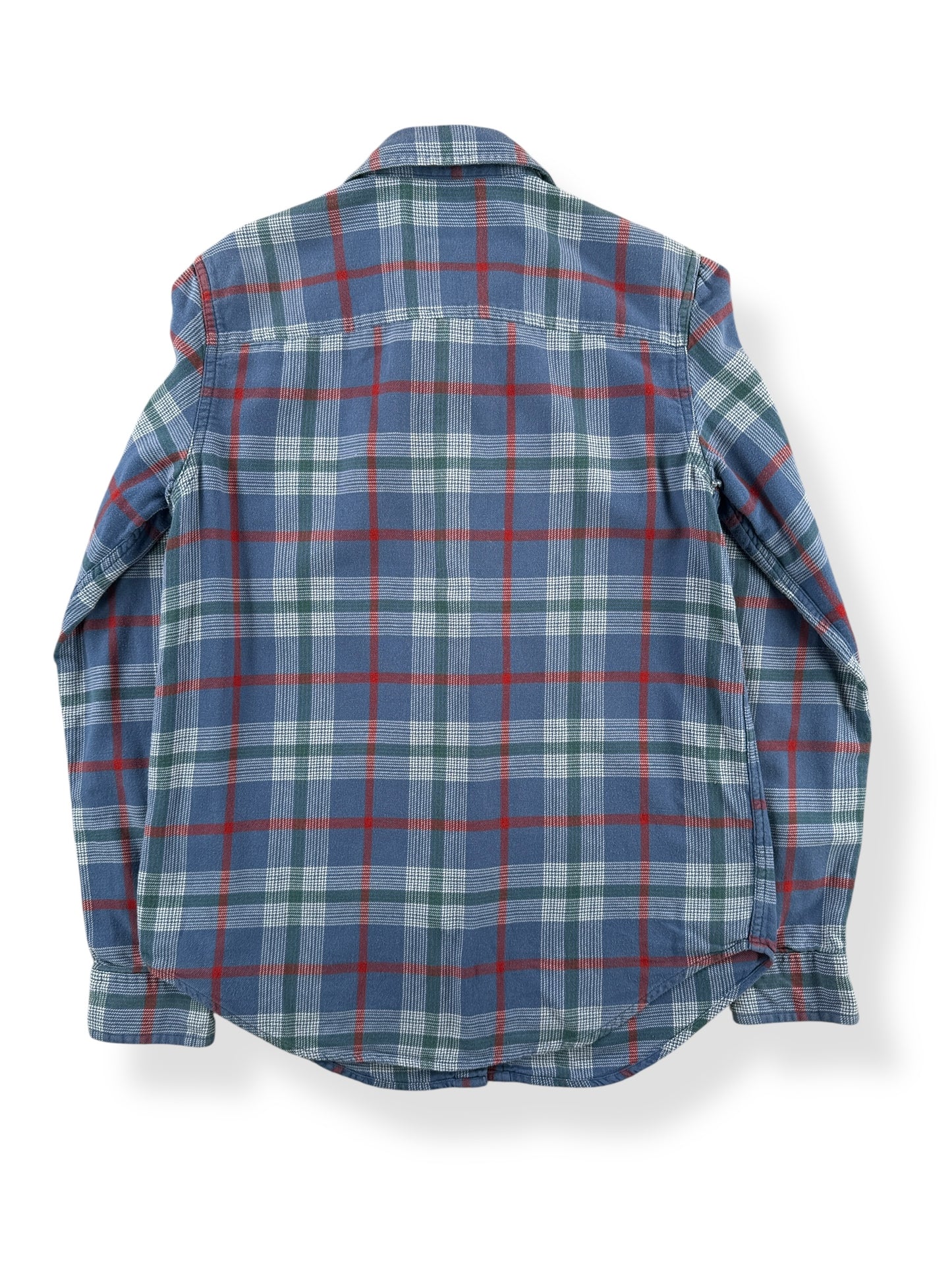 Back of Filson Women's Scout Blue Green Flannel Shirt SZ M