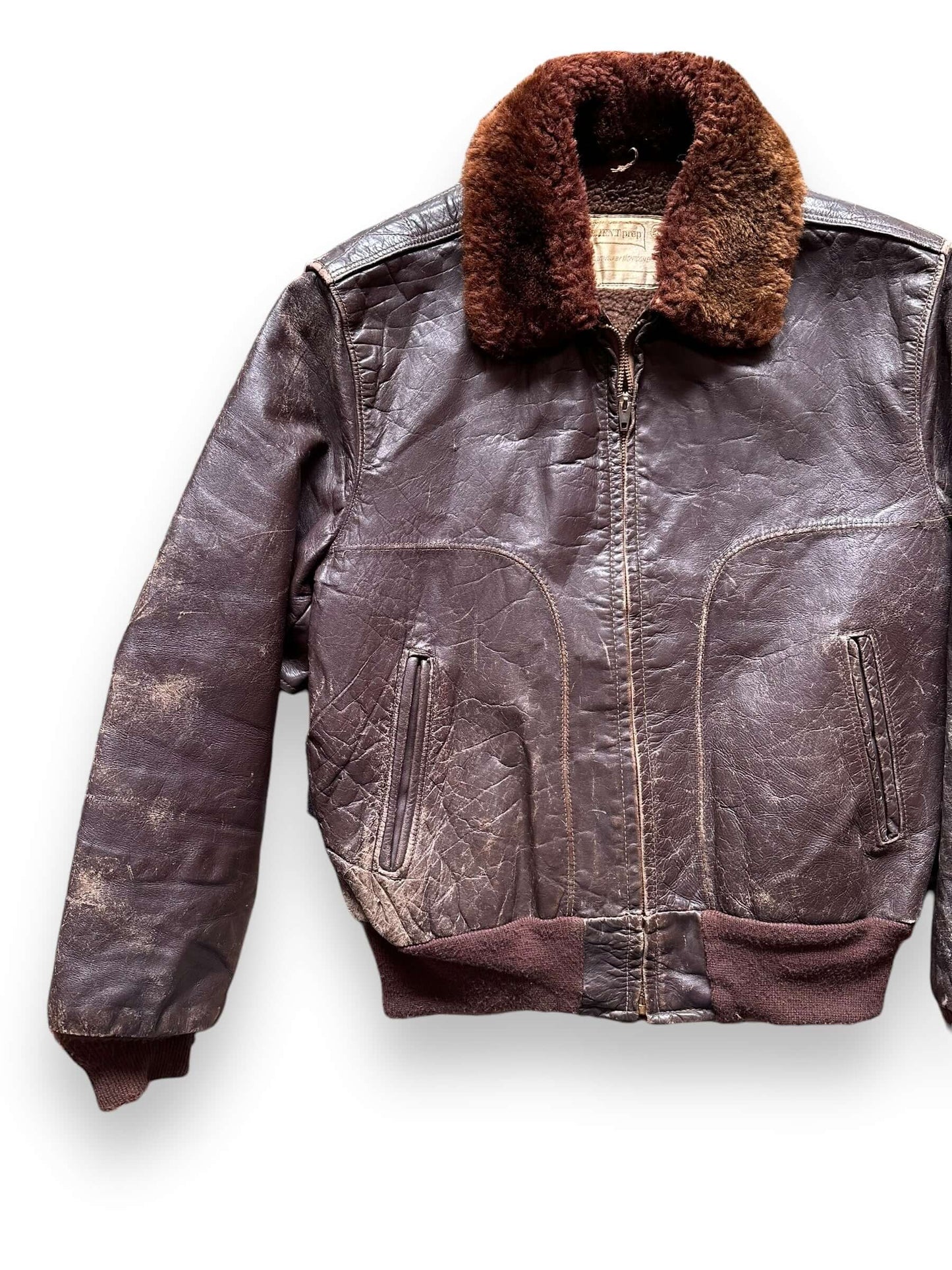 Front Right View of Vintage Brent Shearling Leather Jacket SZ M | Vintage Clothing Seattle