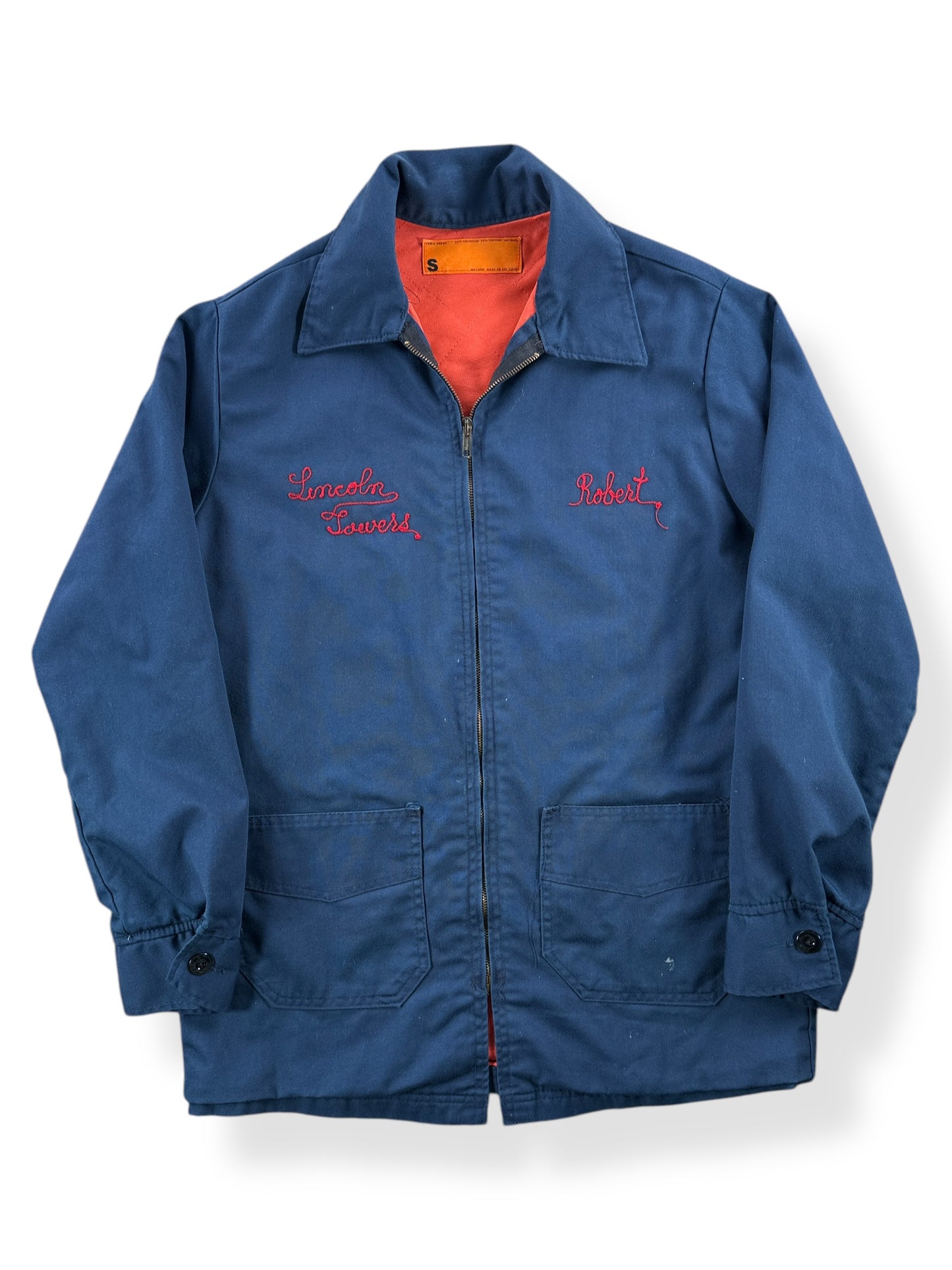 Front of Vintage Lincoln Towers Quilted Shop Jacket SZ S