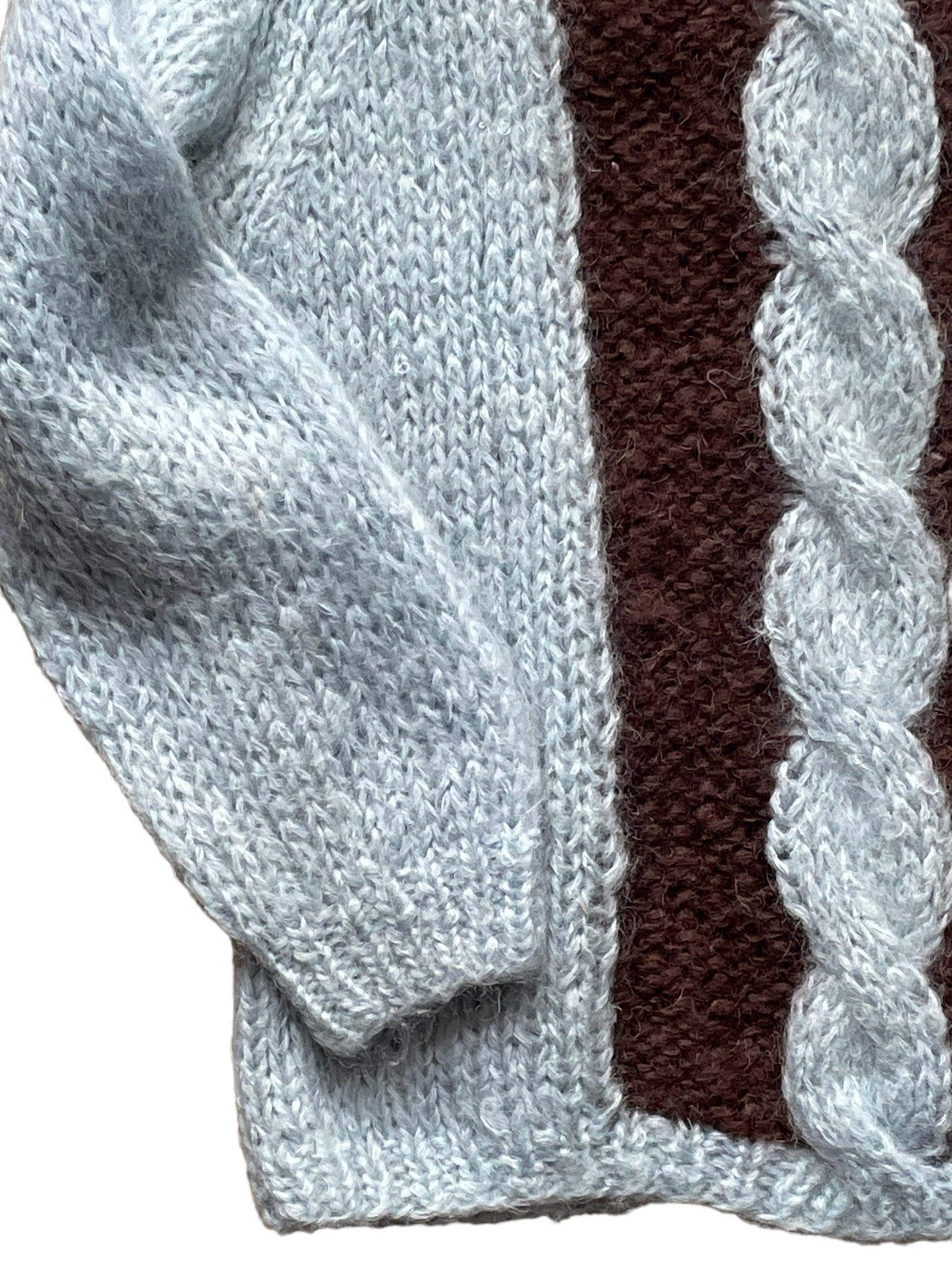 Front right bottom of Vintage 1950s Mohair Cable Knit Sweater SZ L | Barn Owl Sweaters | Seattle Vintage