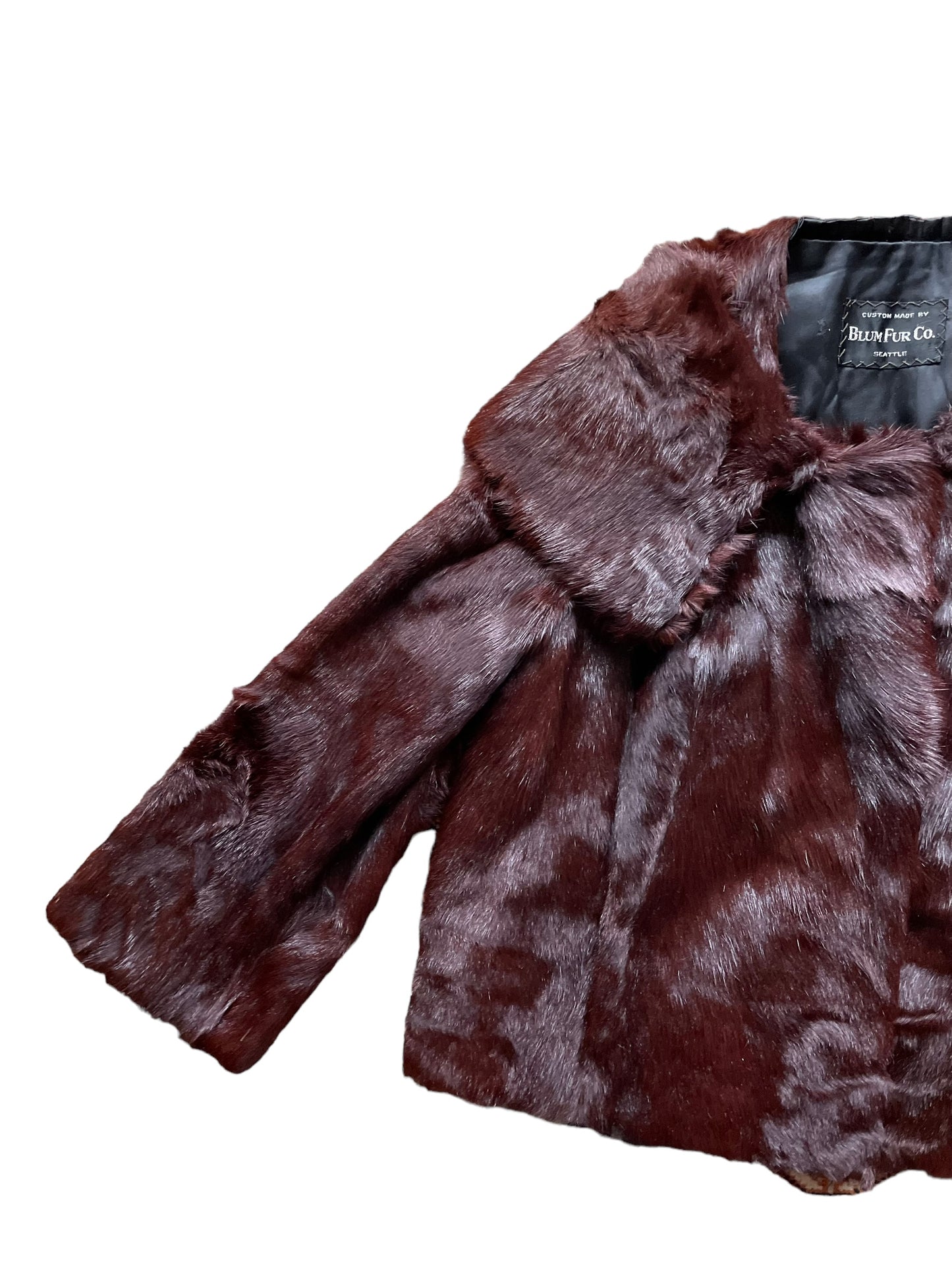 Front right side view of 1940s Custom Made Blum Fur Co. Cropped Coat SZ M-L | Seattle True Vintage | Barn Owl Vintage Coats