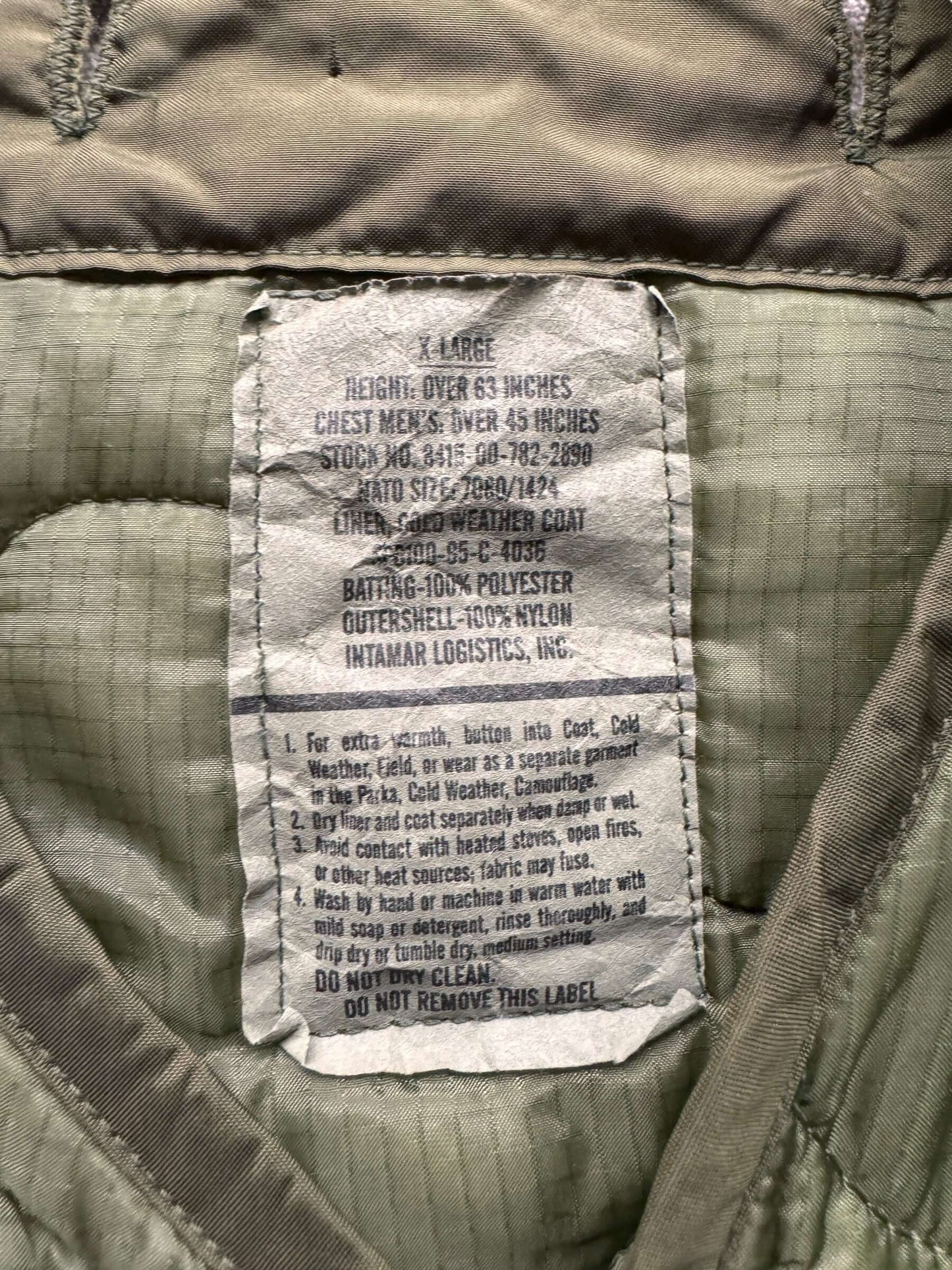 tag on Vintage Military Liner SZ XL