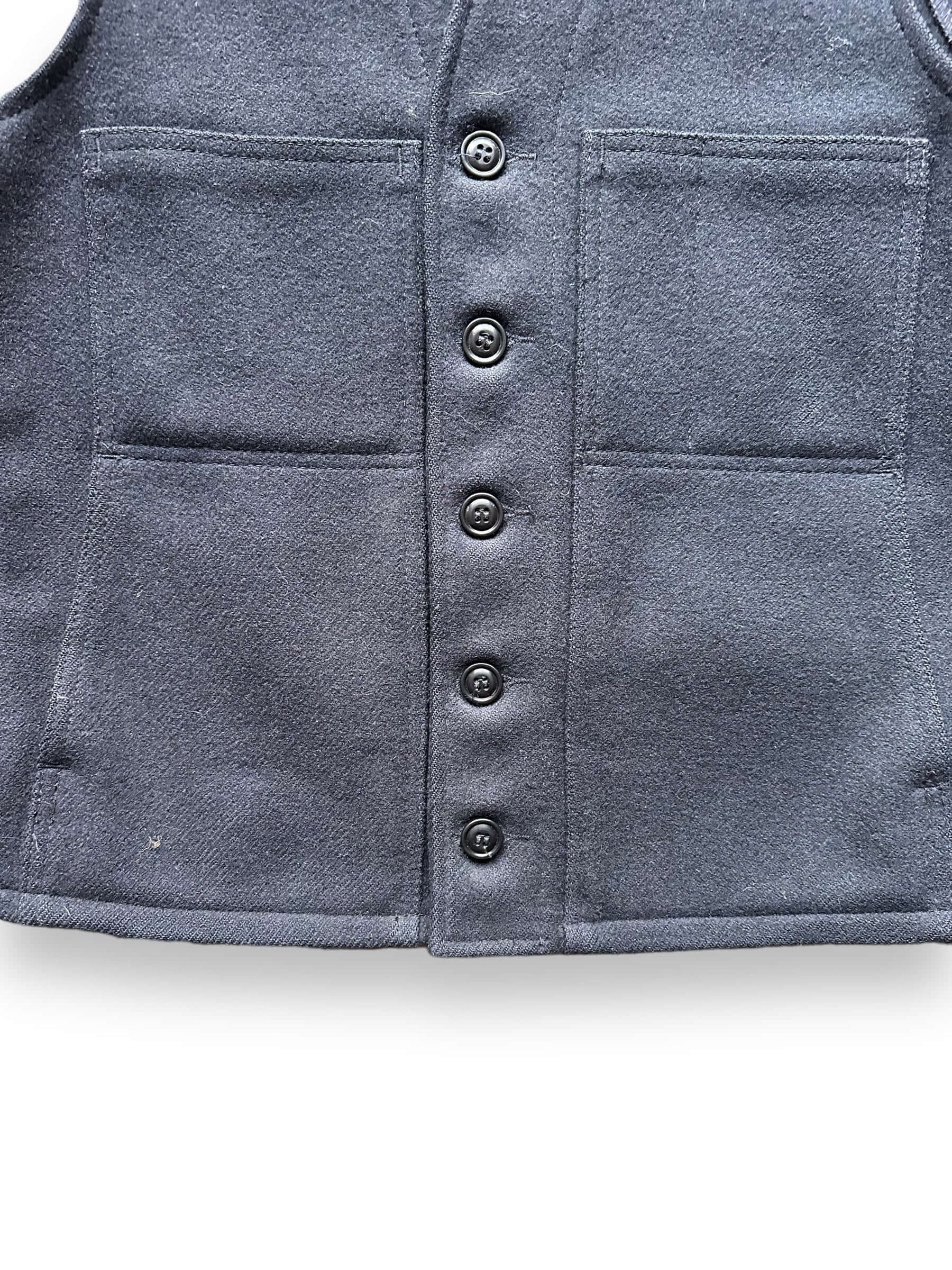 Lower Front View of Black Label Filson Mackinaw Wool Vest SZ S |  Barn Owl Vintage Goods | Filson Bargain Outlet Seattle