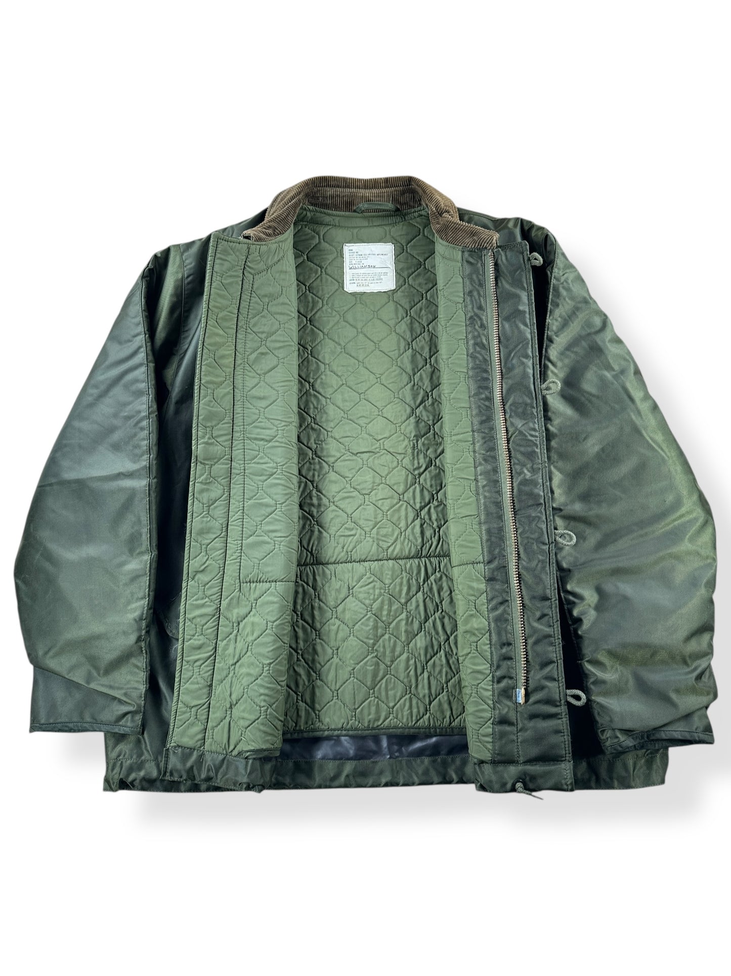 Inside of Vintage Extreme Cold Weather Military Jacket SZ XL